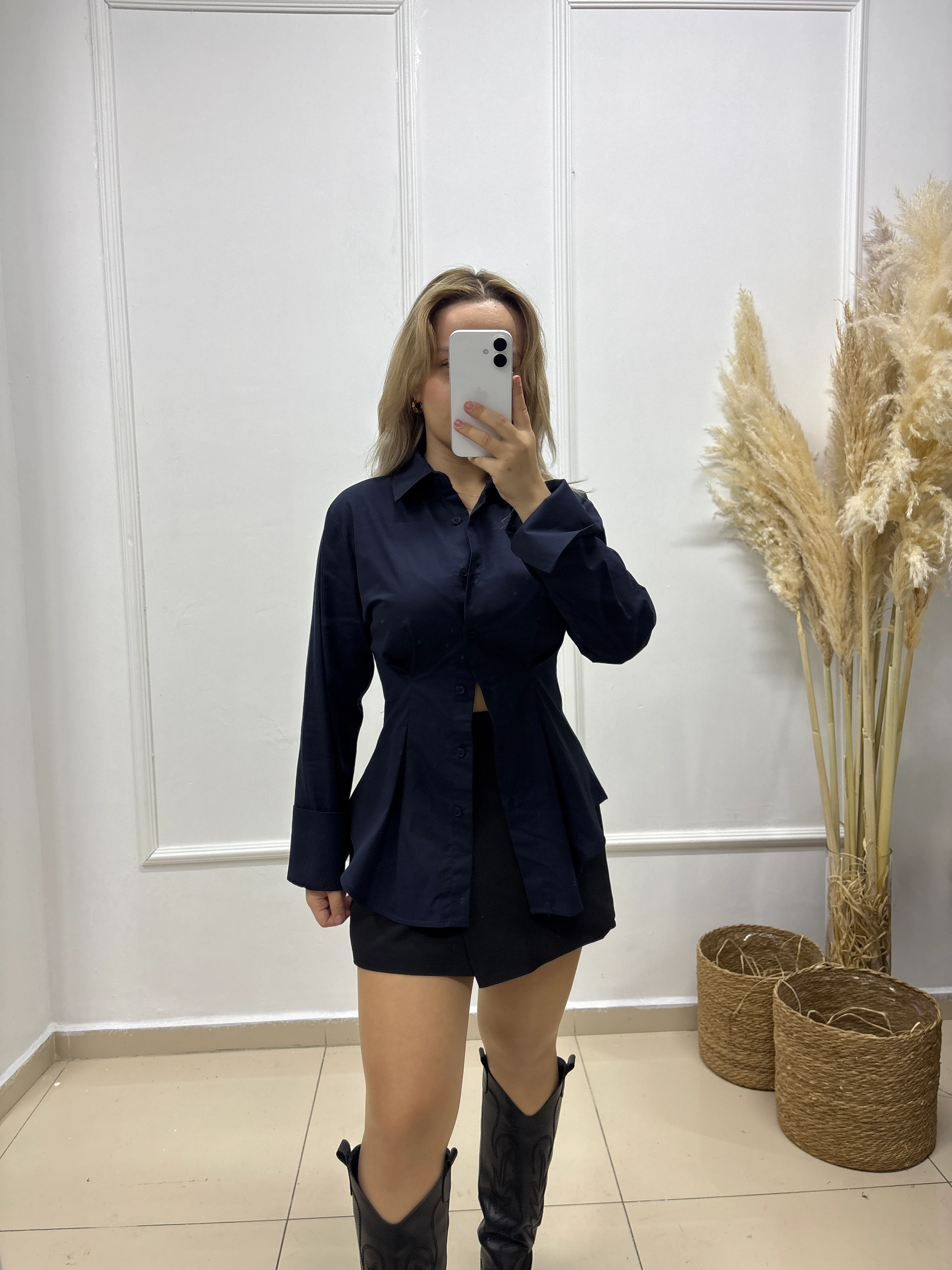 4965 LACİVERT BELDEN OTURMALI PREMİUM GÖMLEK