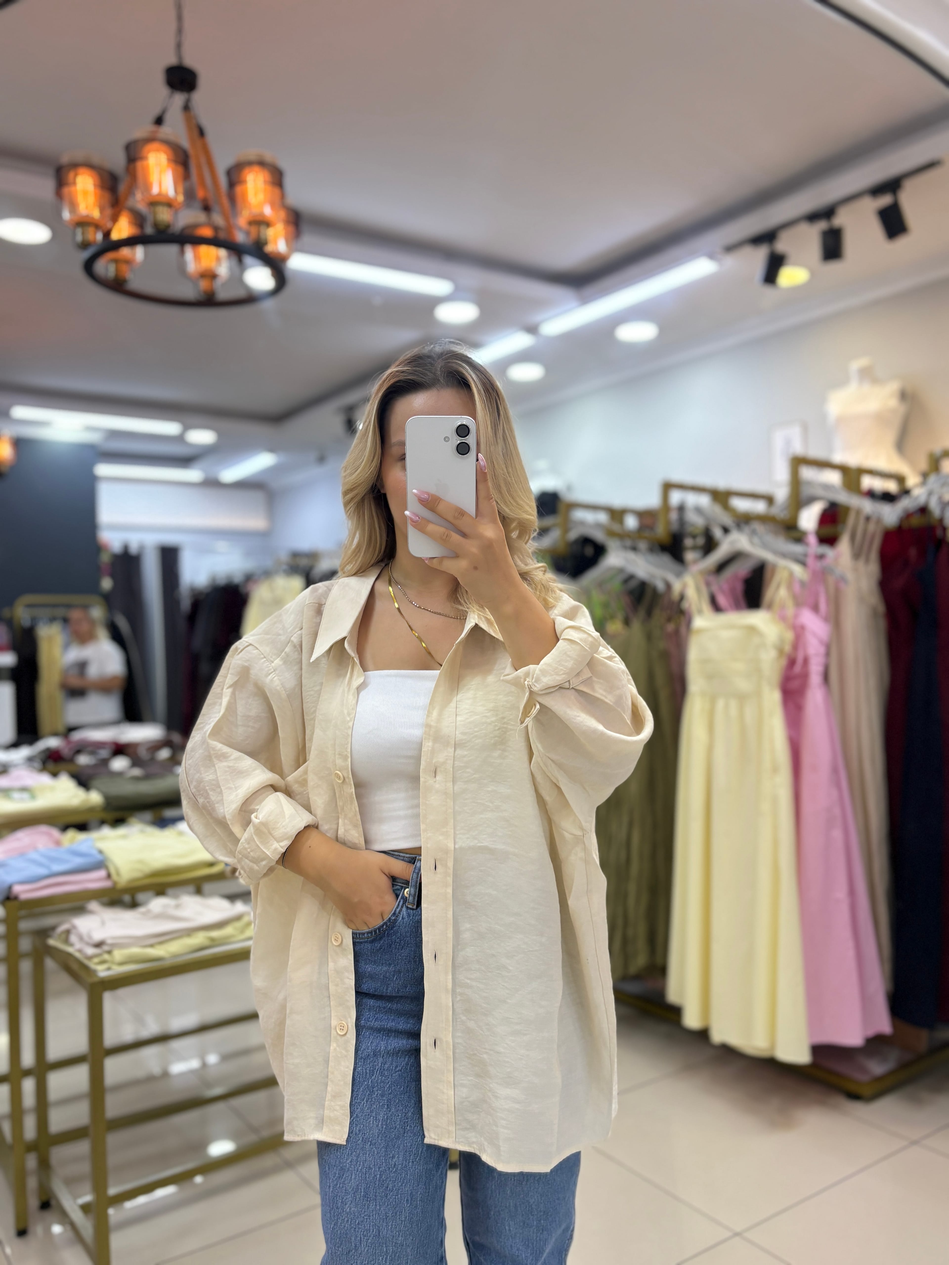 4612 TAŞ DÜŞÜK OMUZLU OVERSİZE GÖMLEK