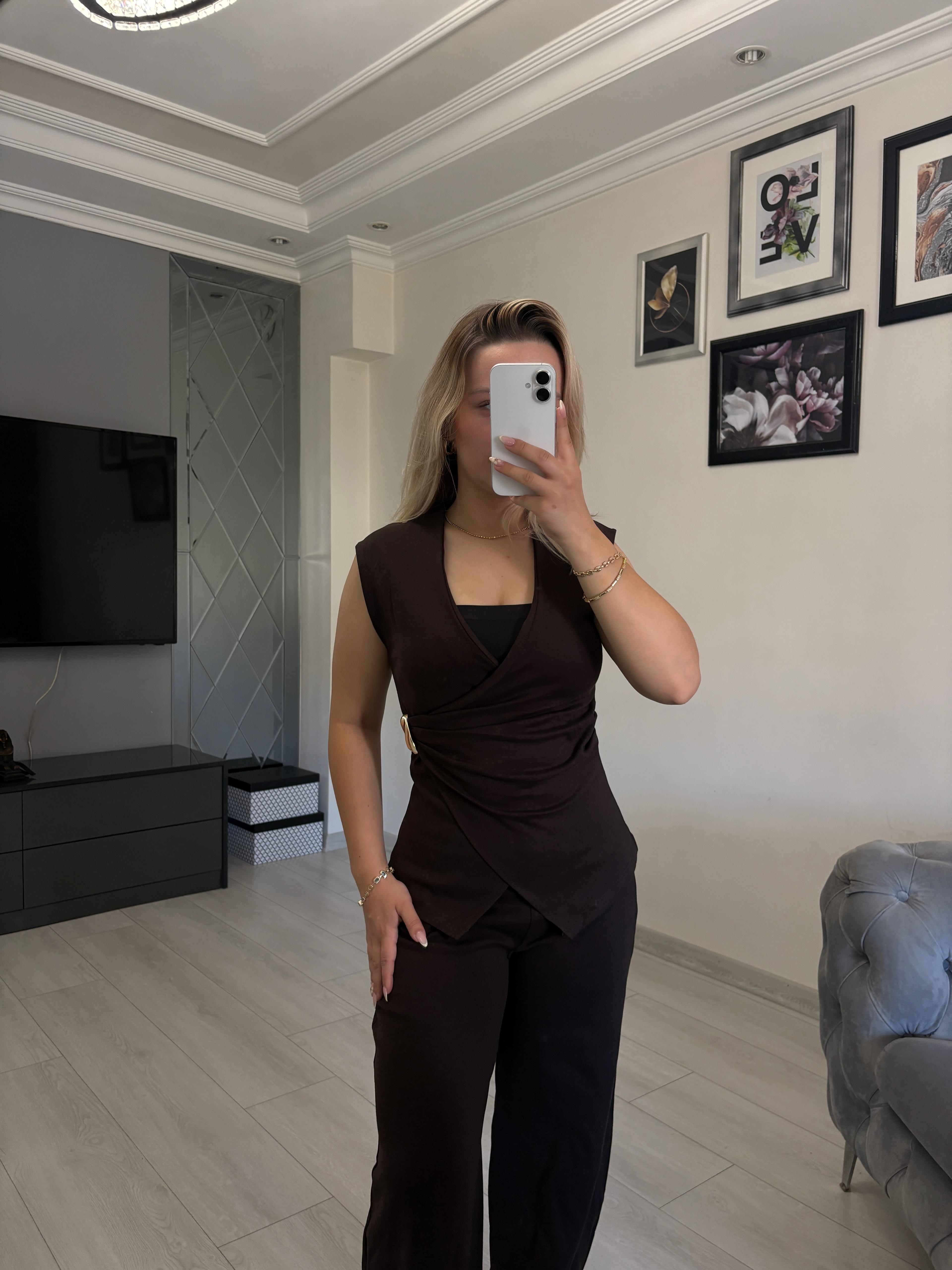  BEL TOKA DETAYLI ALT ÜST TAKIM / ACI KAHVE