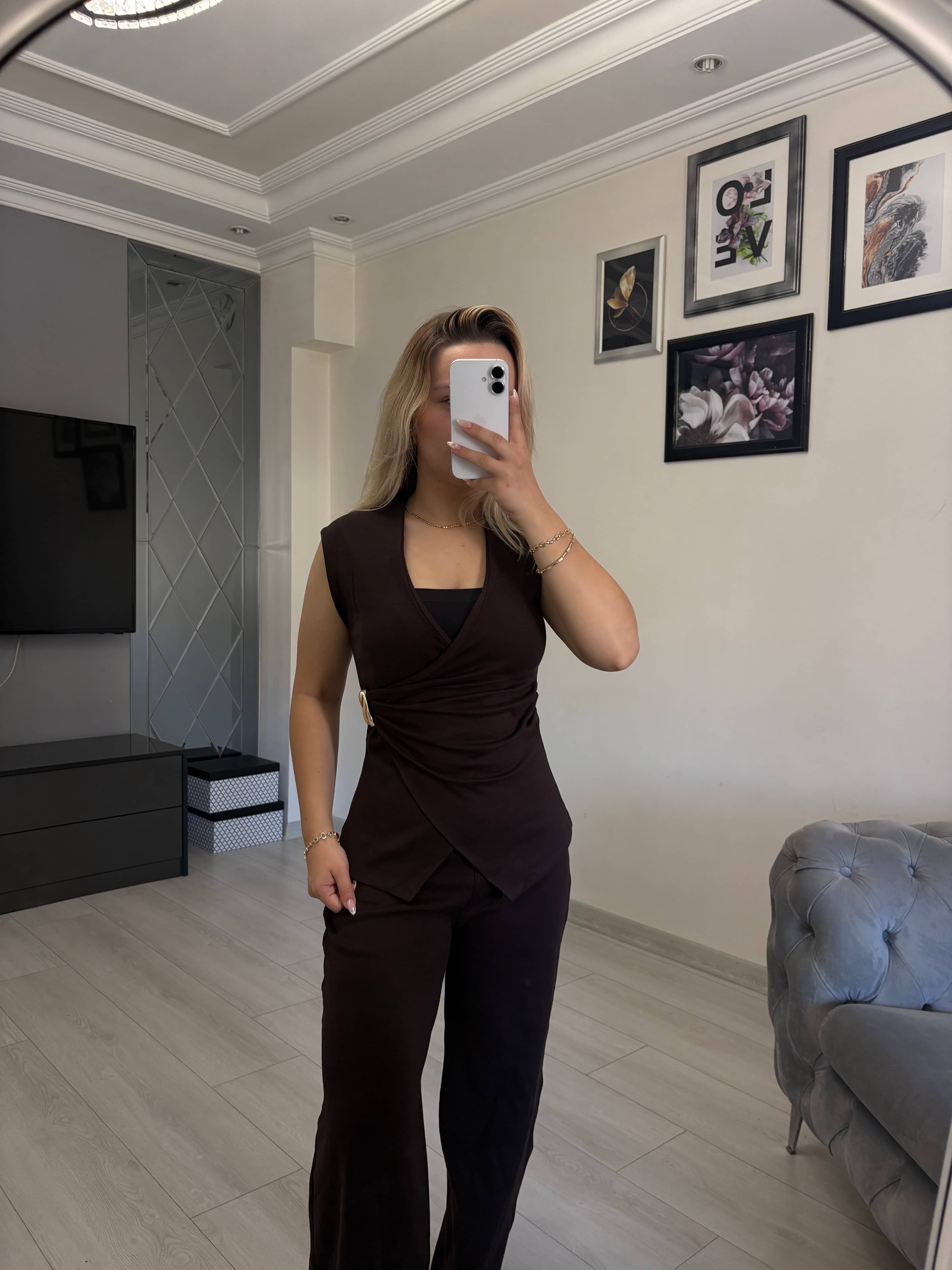  BEL TOKA DETAYLI ALT ÜST TAKIM / ACI KAHVE