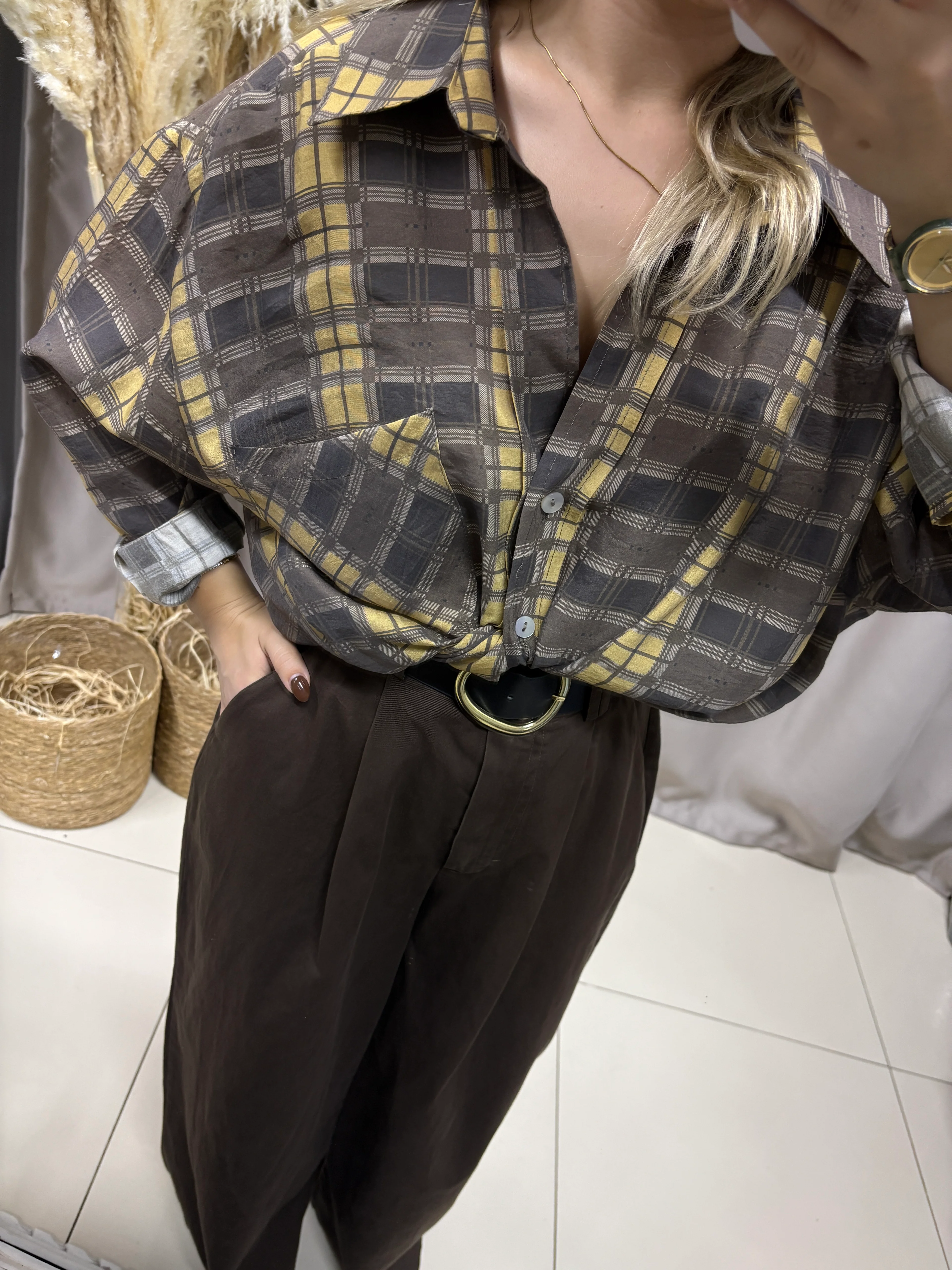 4991 KARELİ OVERSİZE GÖMLEK