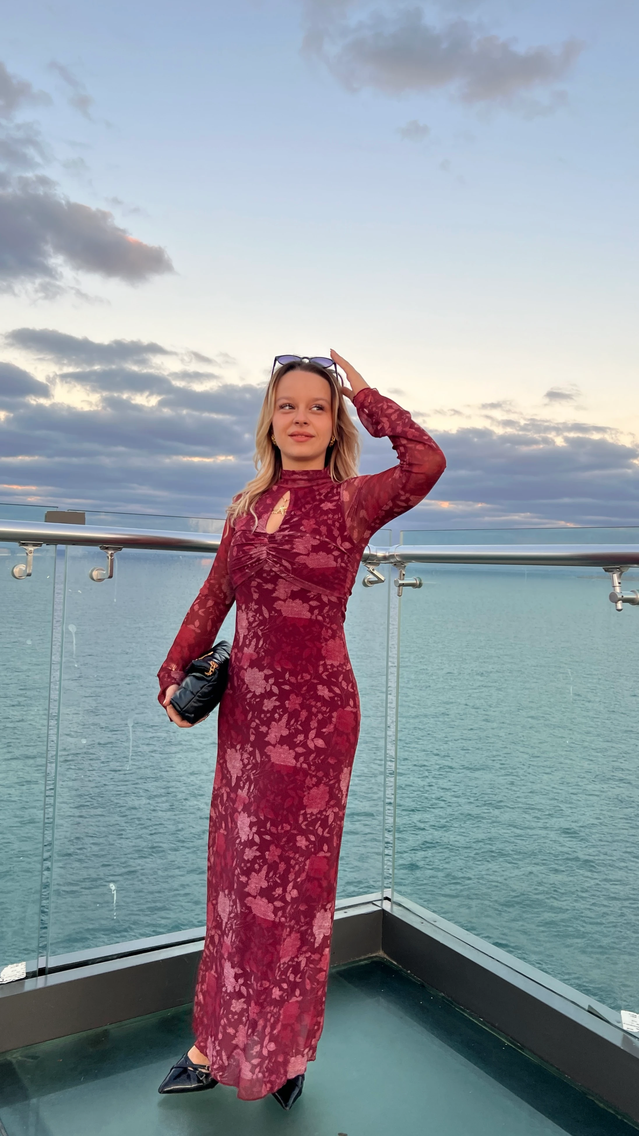 MİDİ BOY ÇİÇEK DESENLİ BORDO TÜL ELBİSE 223608