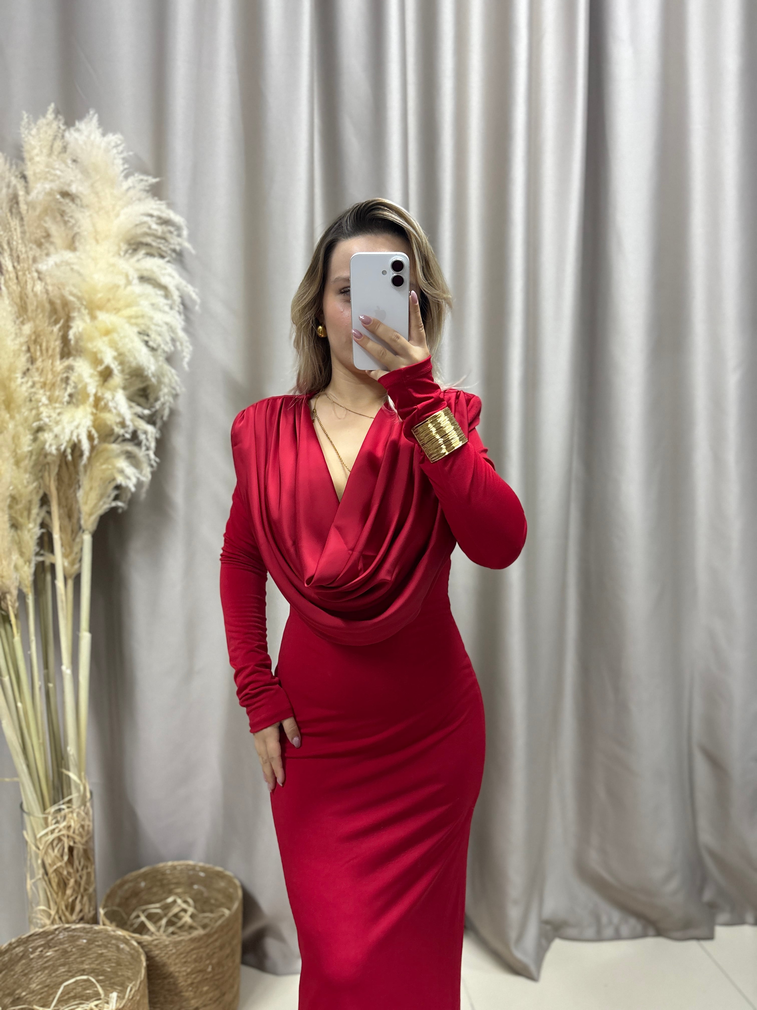 YAKA SATEN DETAYLI DEGAJE CANDY KUMAŞ ELBİSE 252649