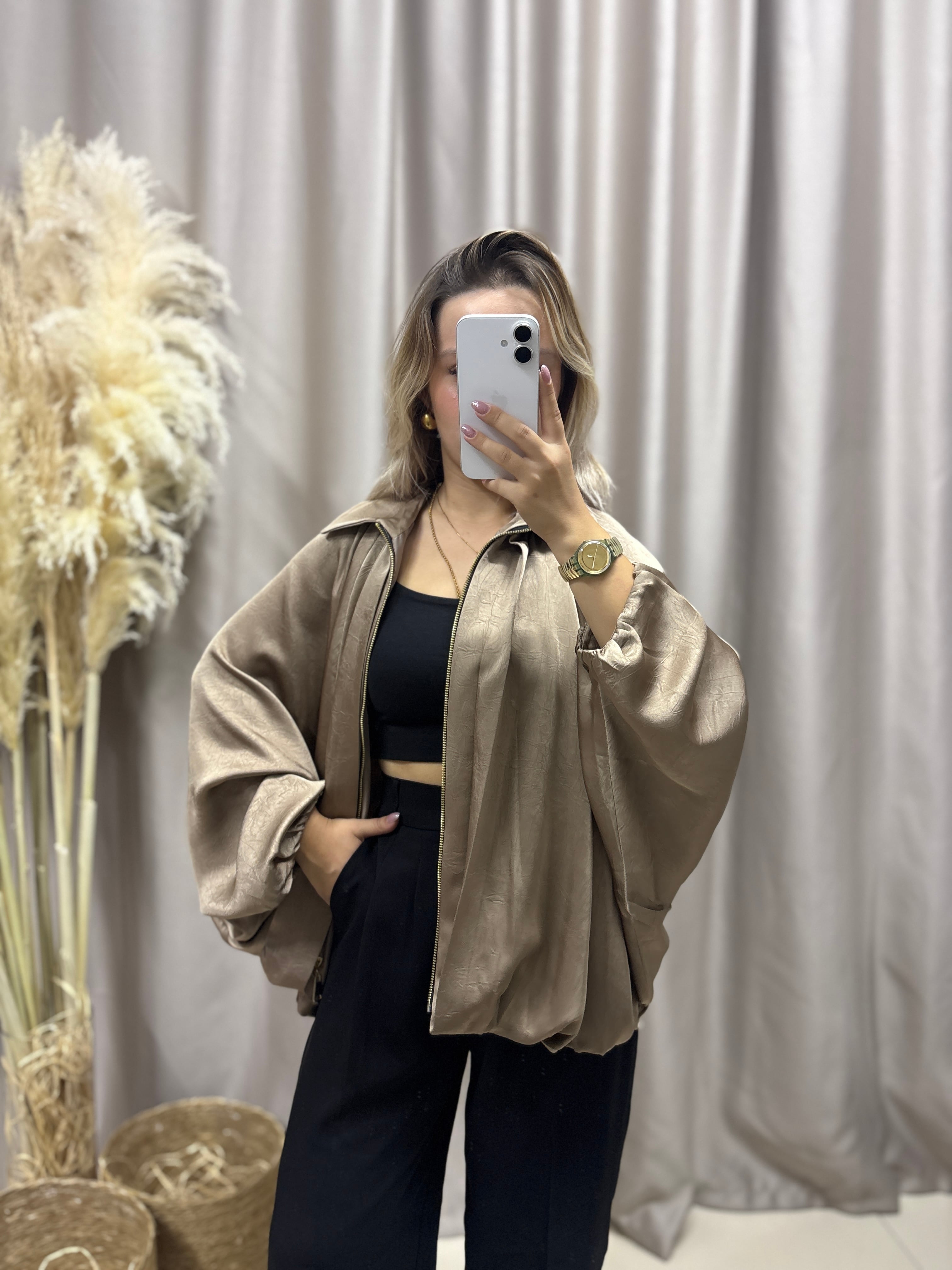 9584 VİZON SATEN BOMBER CEKET