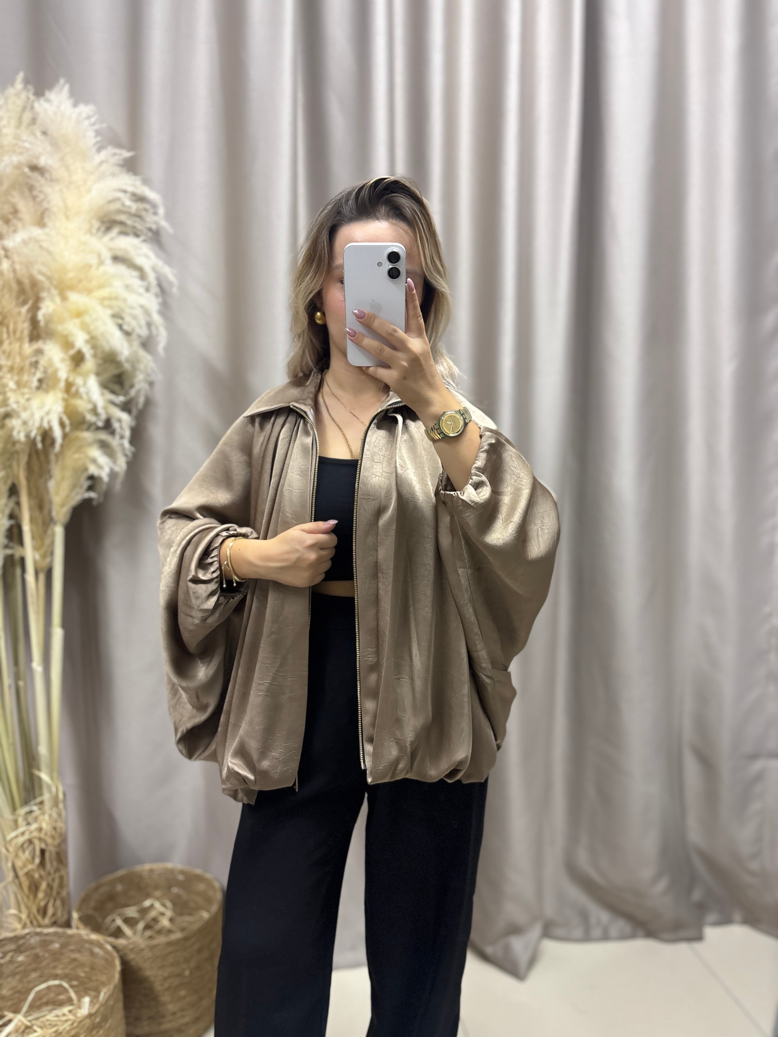 9584 VİZON SATEN BOMBER CEKET