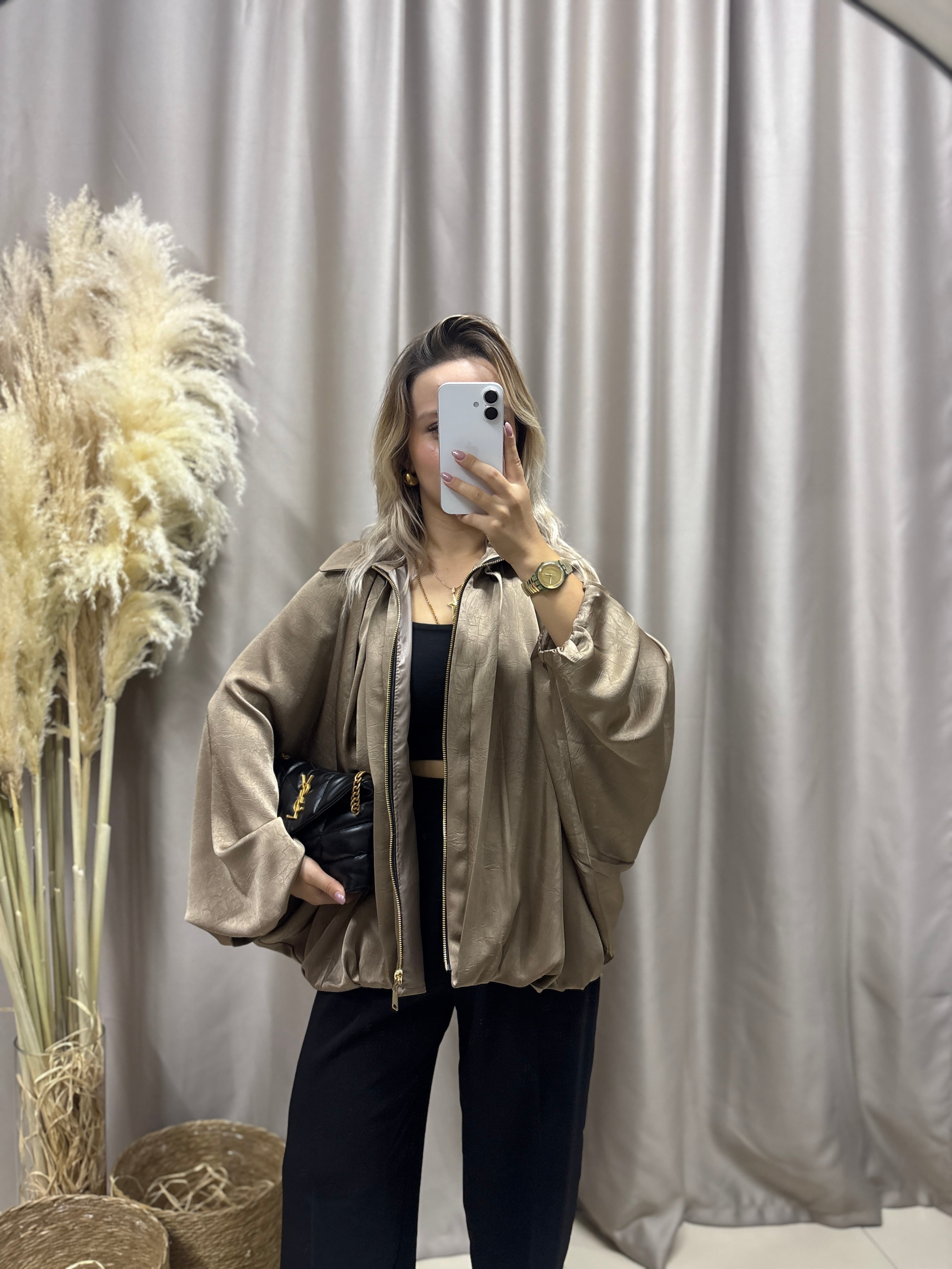 9584 VİZON SATEN BOMBER CEKET