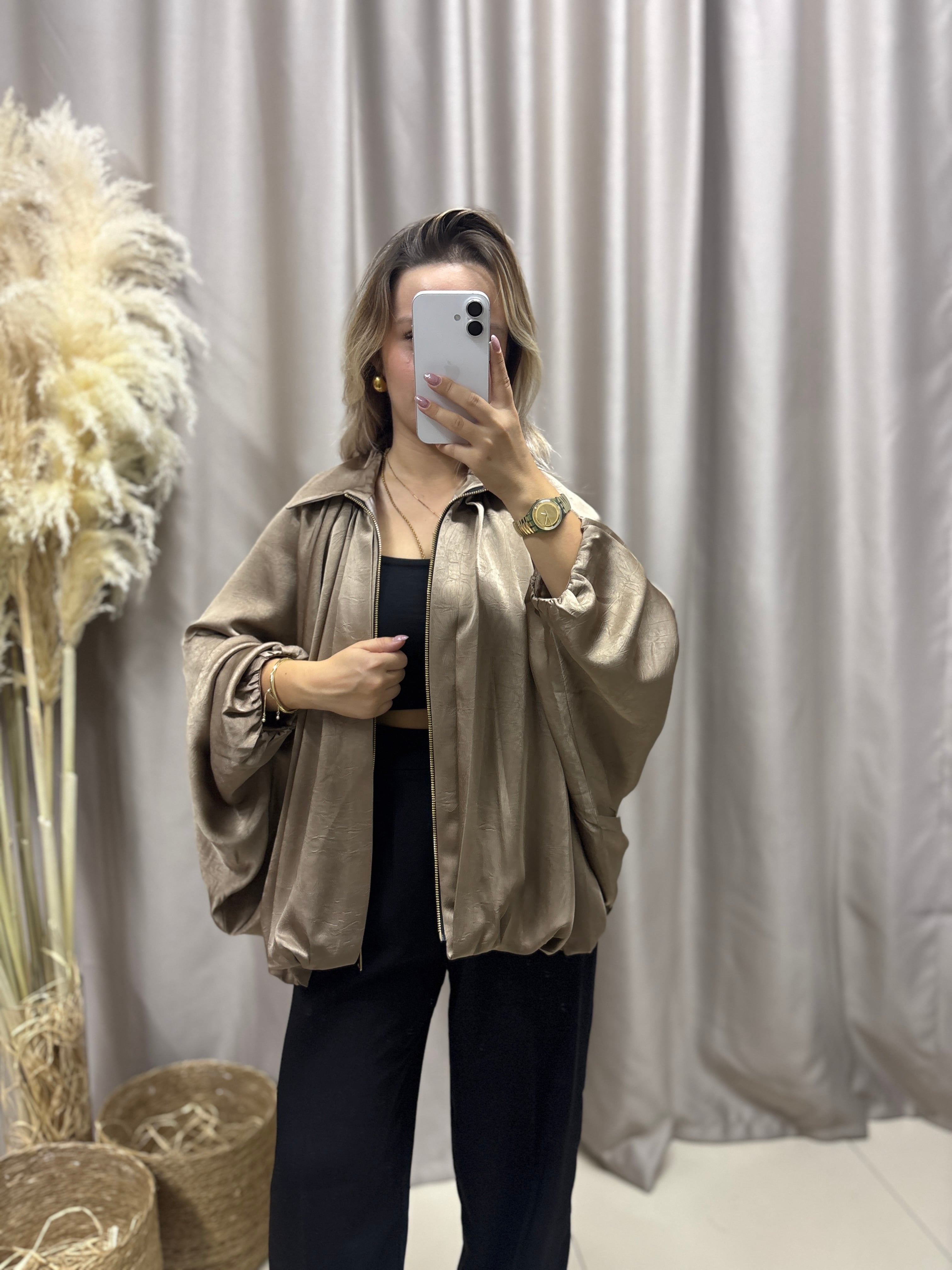 9584 VİZON SATEN BOMBER CEKET