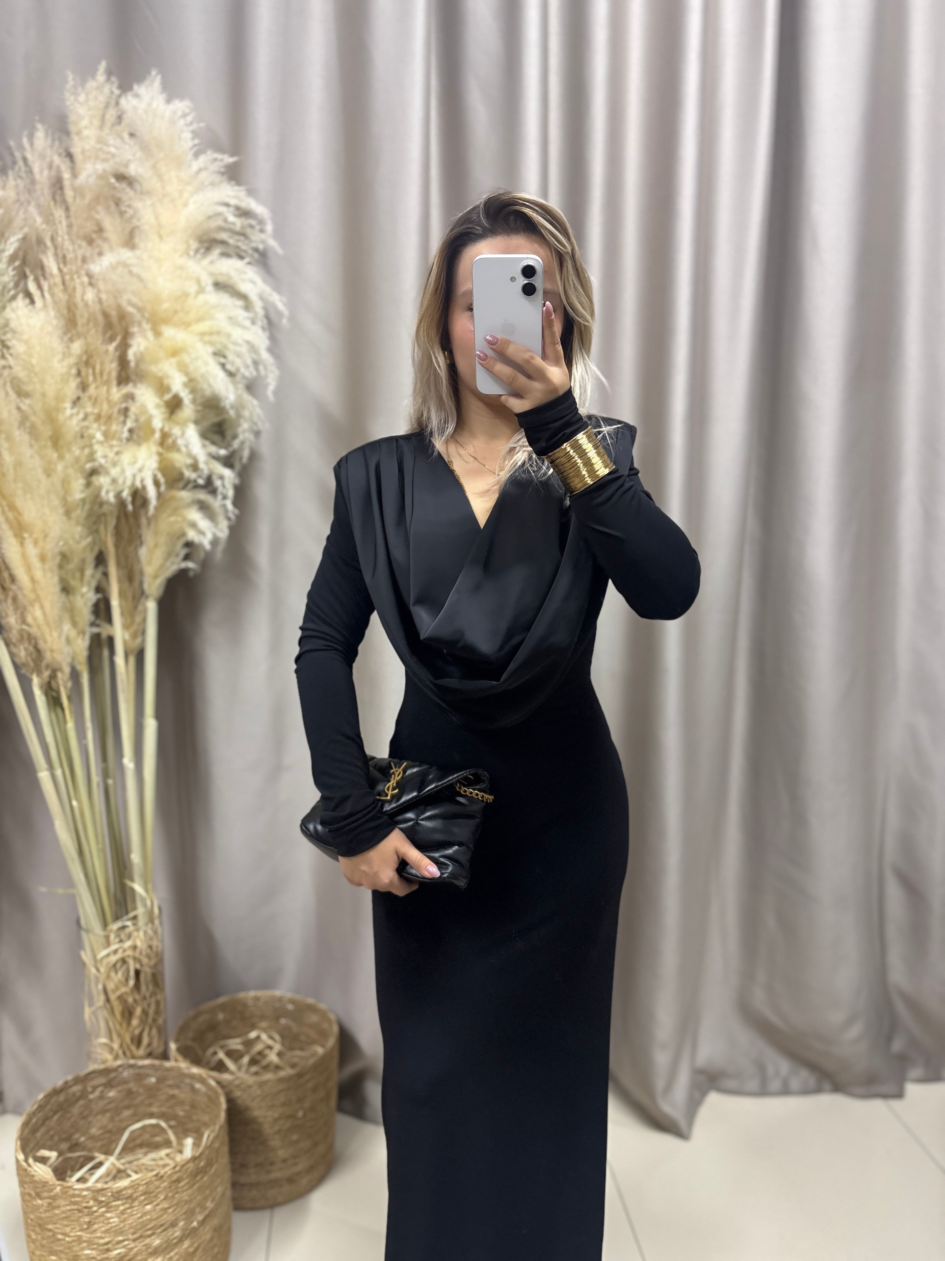 YAKA SATEN DETAYLI DEGAJE CANDY KUMAŞ ELBİSE 252649