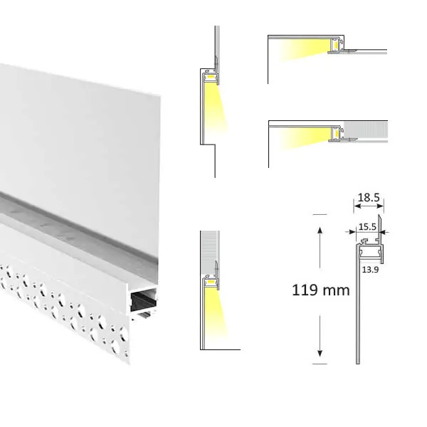 12 mm (Trimless) Sıvaaltı Gizli Işık (Koridor) Profili - 650 ASL