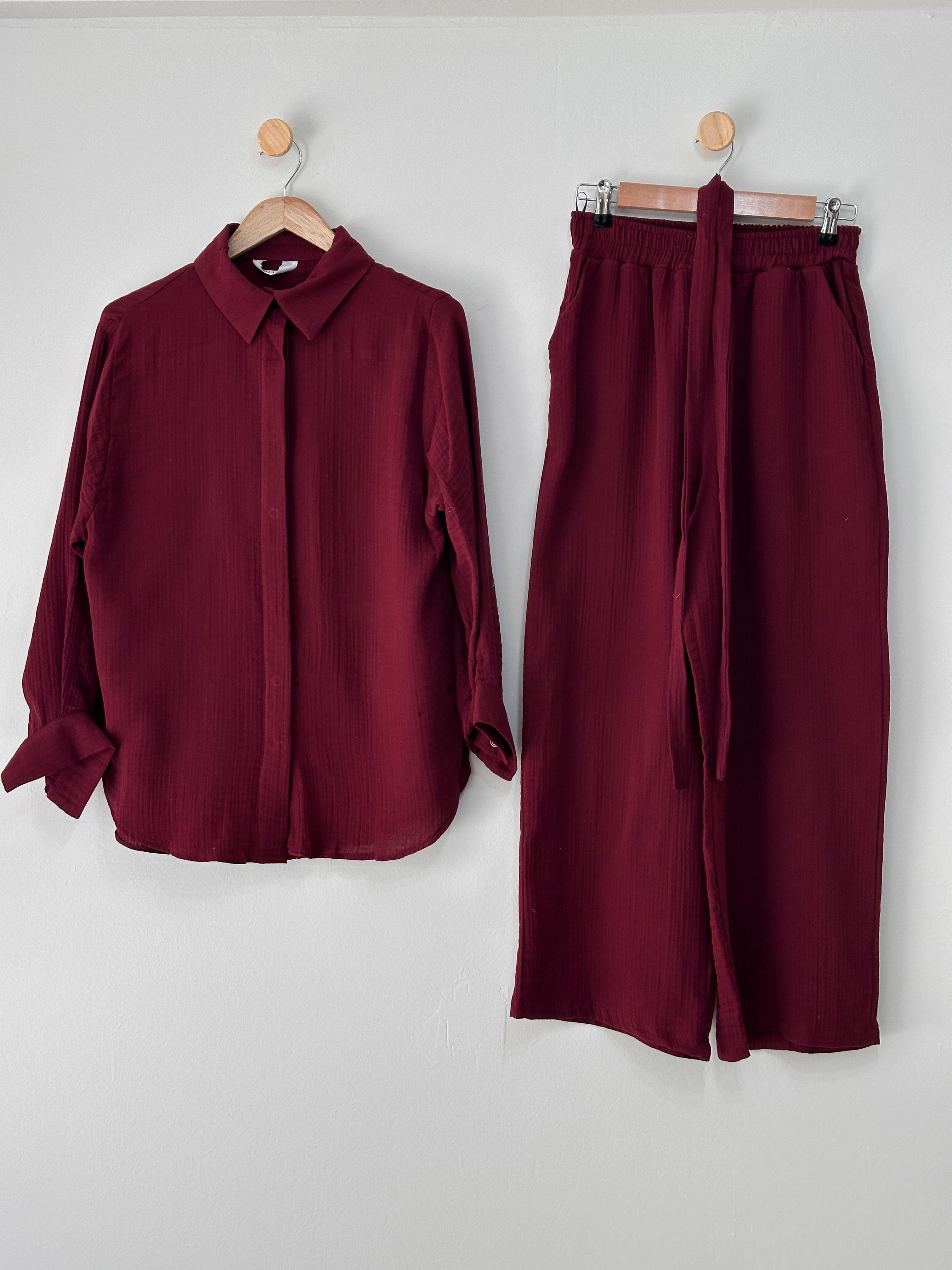 Pantalonlu Müslin Takım - Bordo