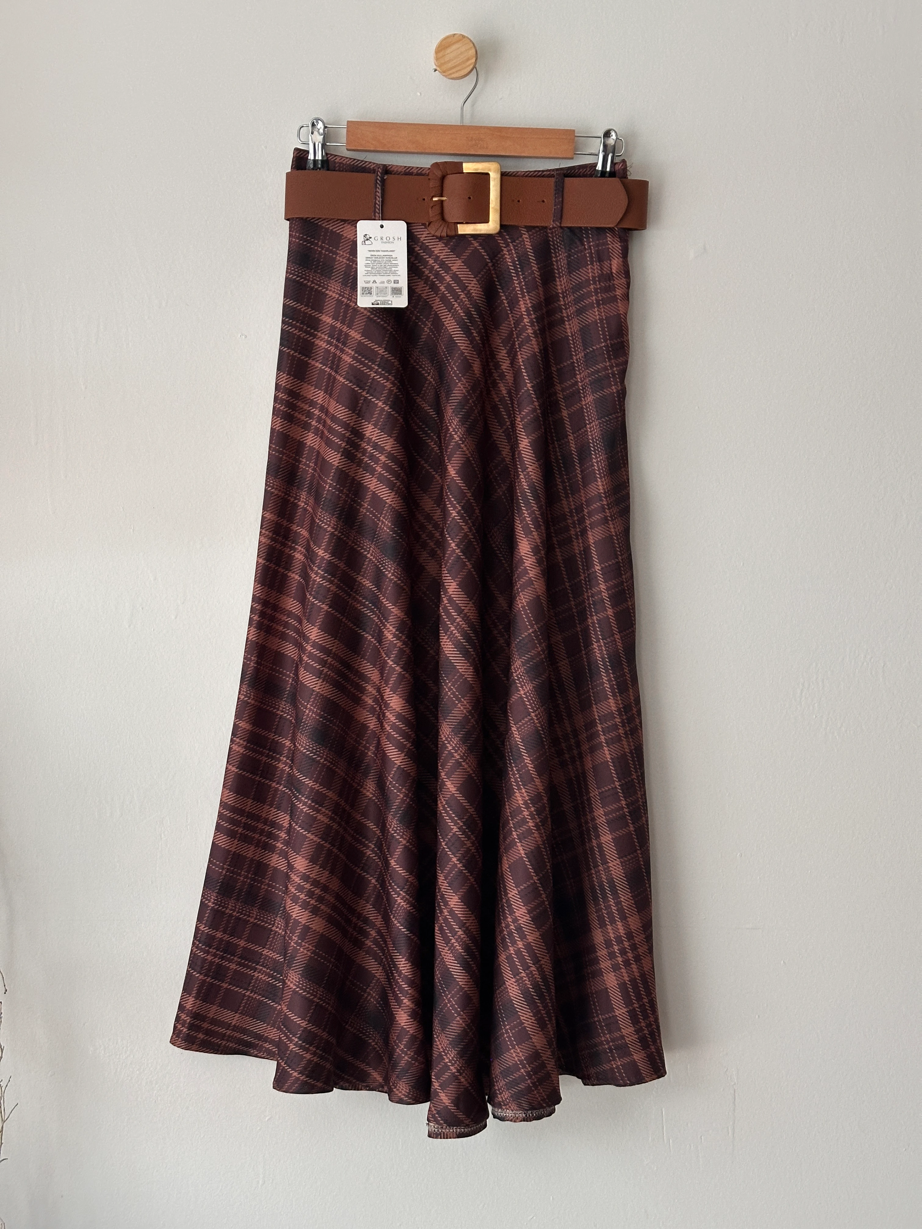 Kemerli Ekose Desen Etek - Kiremit