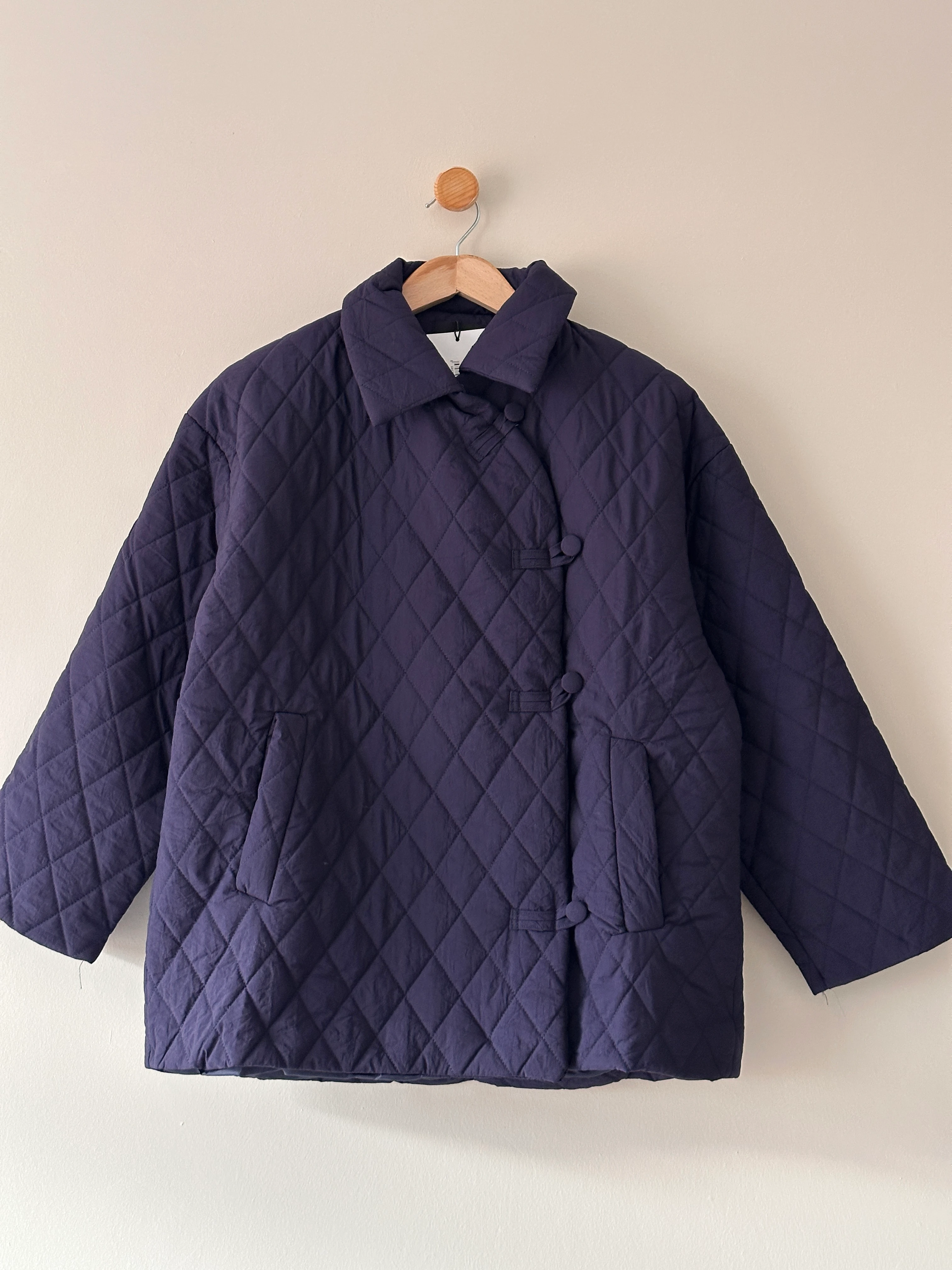 Kimono Model Kalın Kapitone Mont - Lacivert