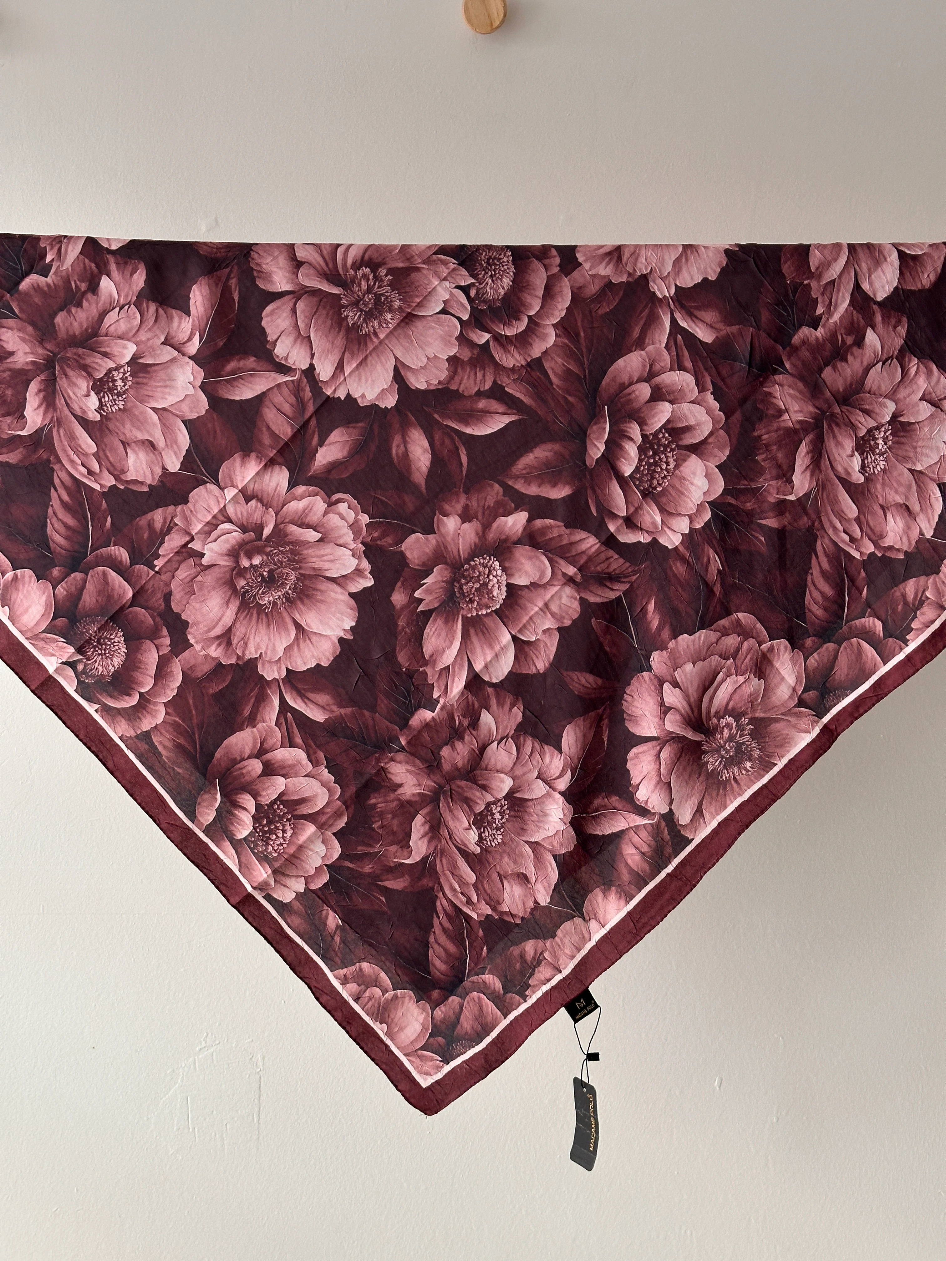 Gül Desenli Bambu Kraş Eşarp - Bordo