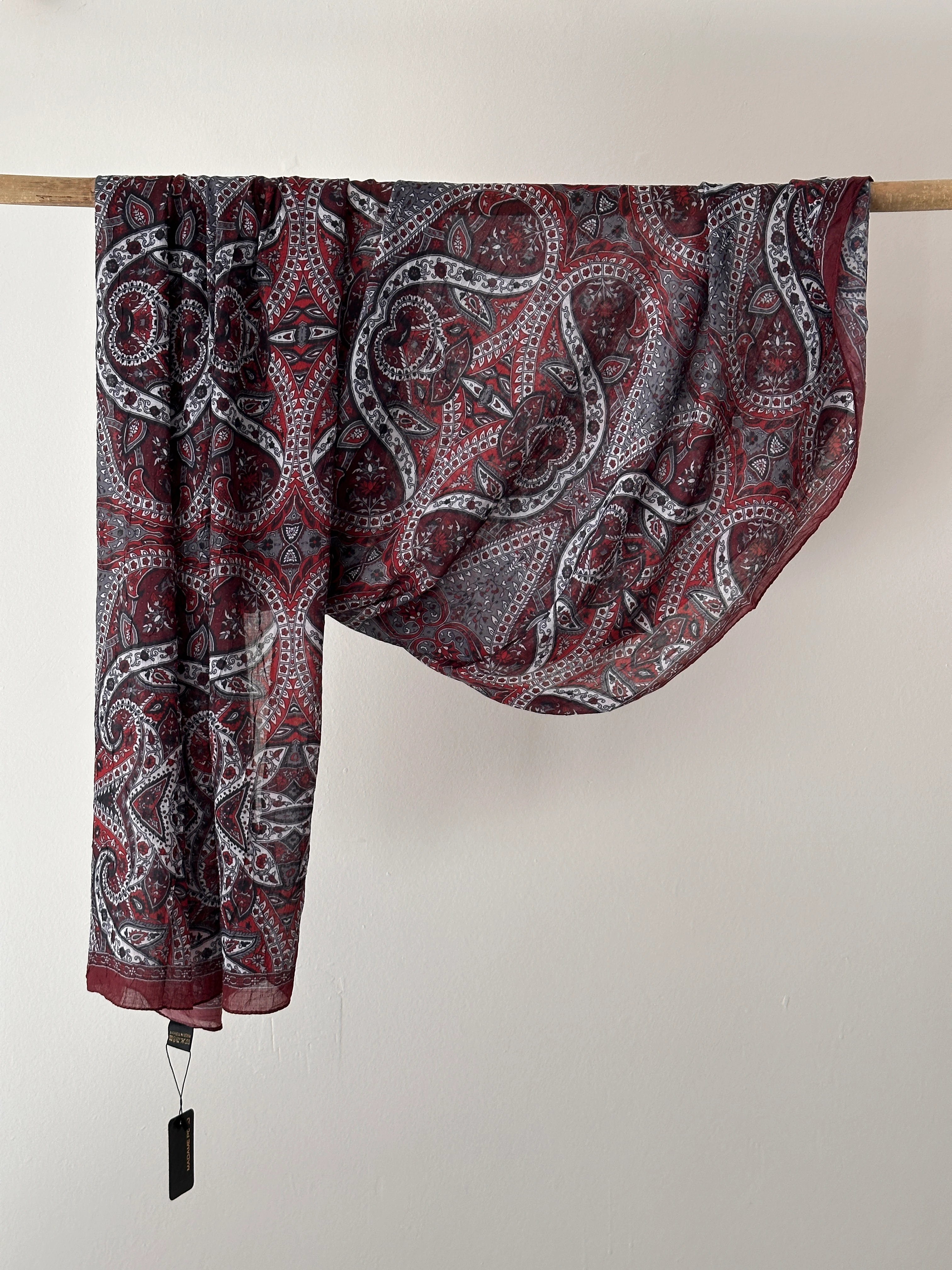 3.Etnik Desen Bambu Kraş Şal - Bordo