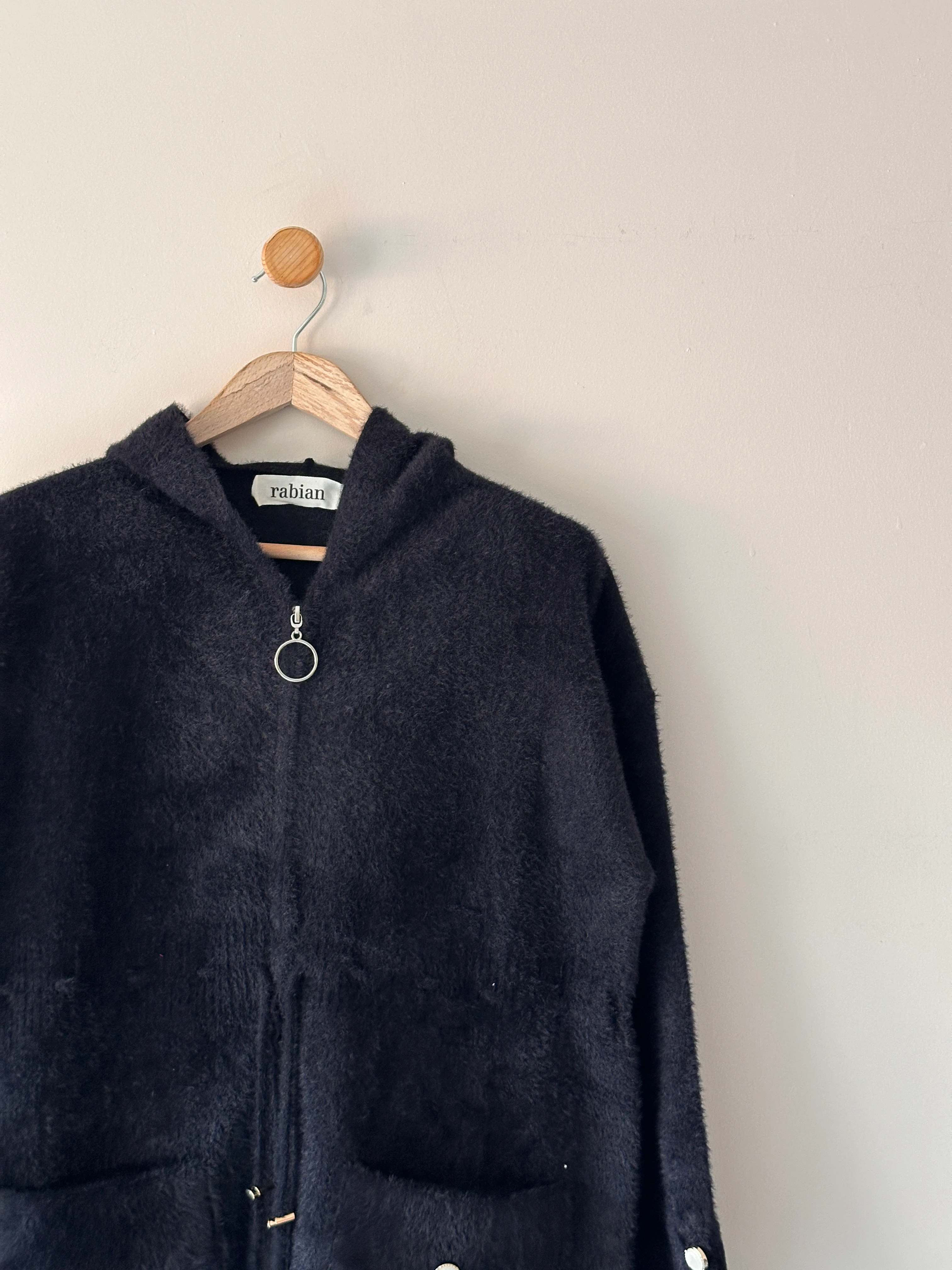 Beli Biyeli Fermuarlı Kapüşonlu Angora Hırka