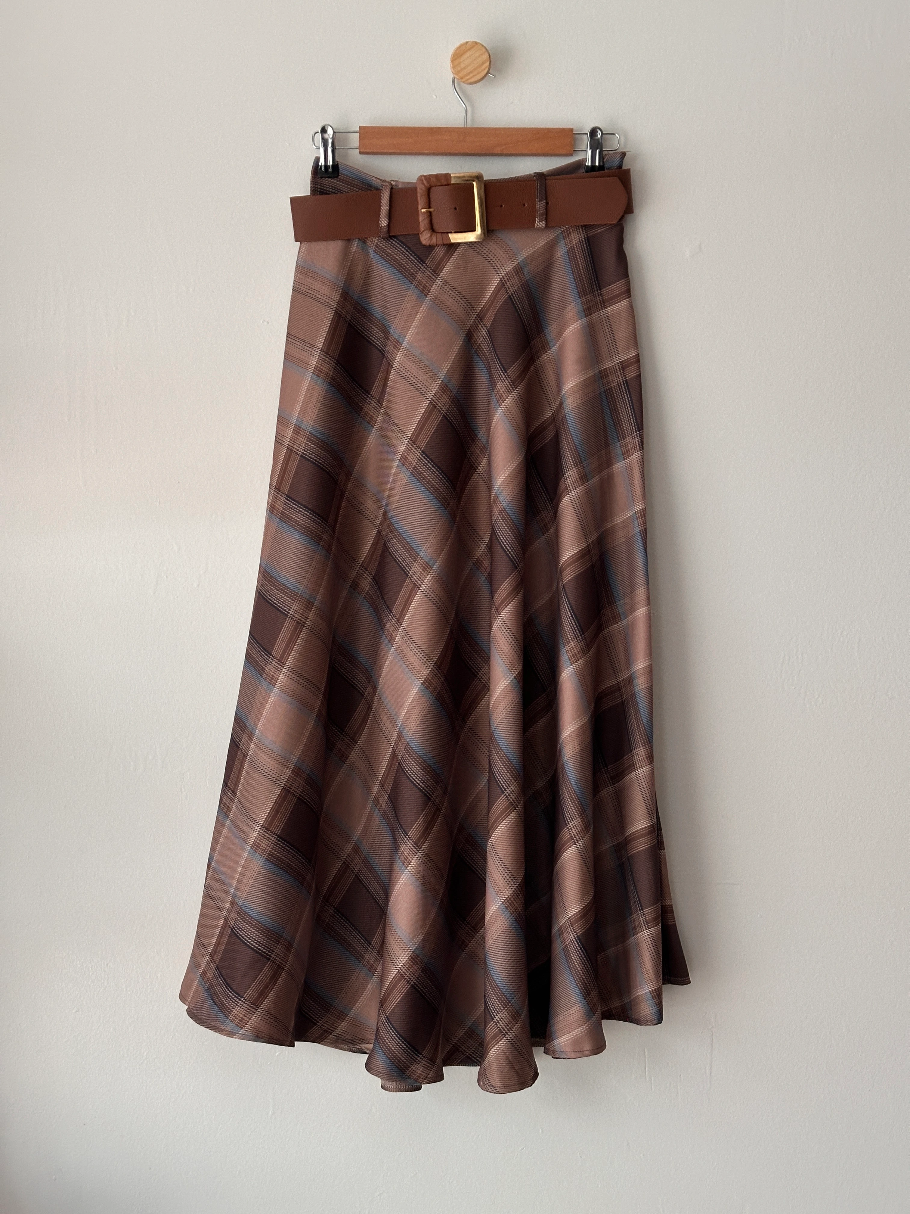 Kemerli Ekose Desen Etek - Mavi