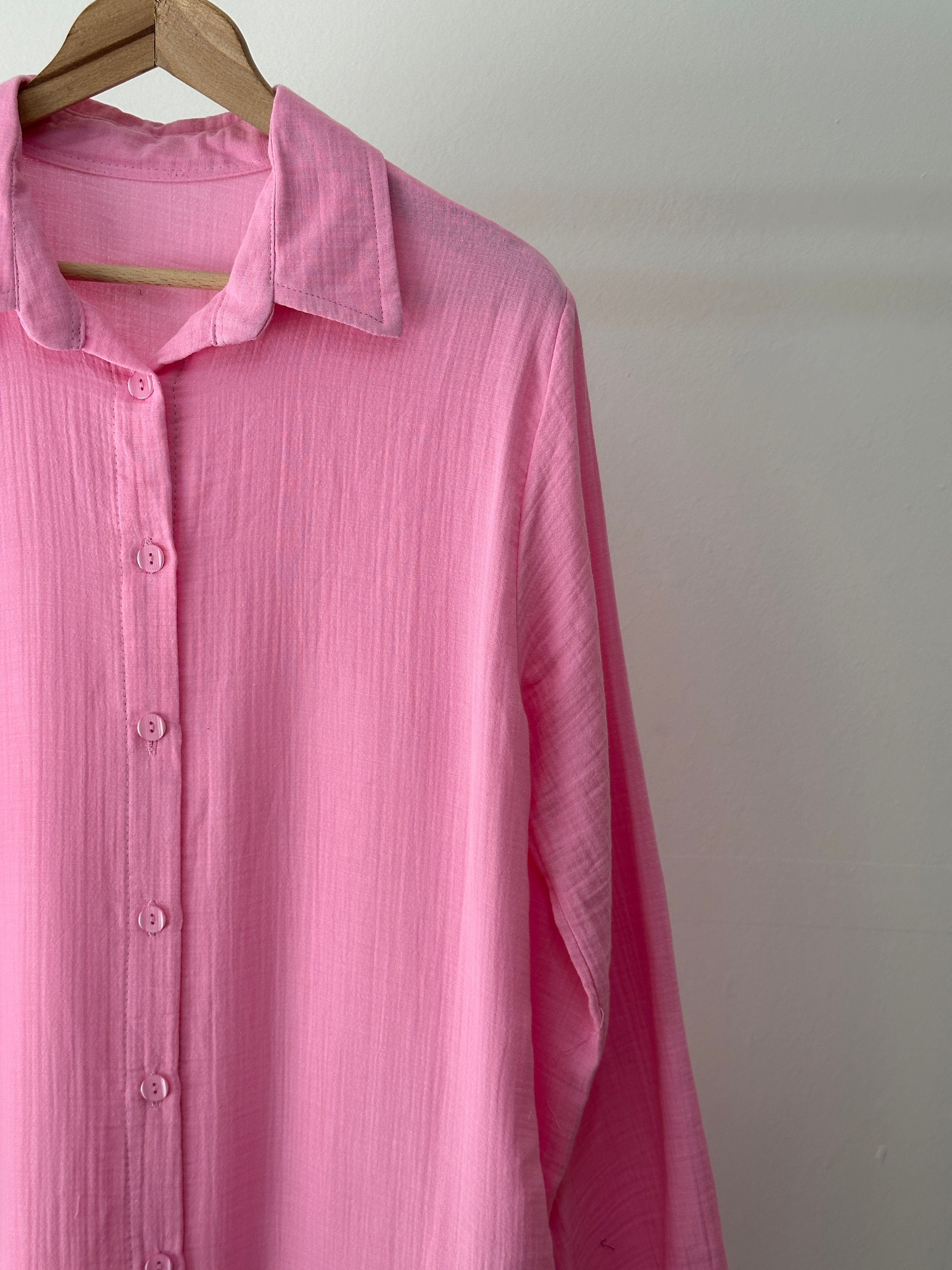 Gömlek Model Müslin Elbise - Pembe