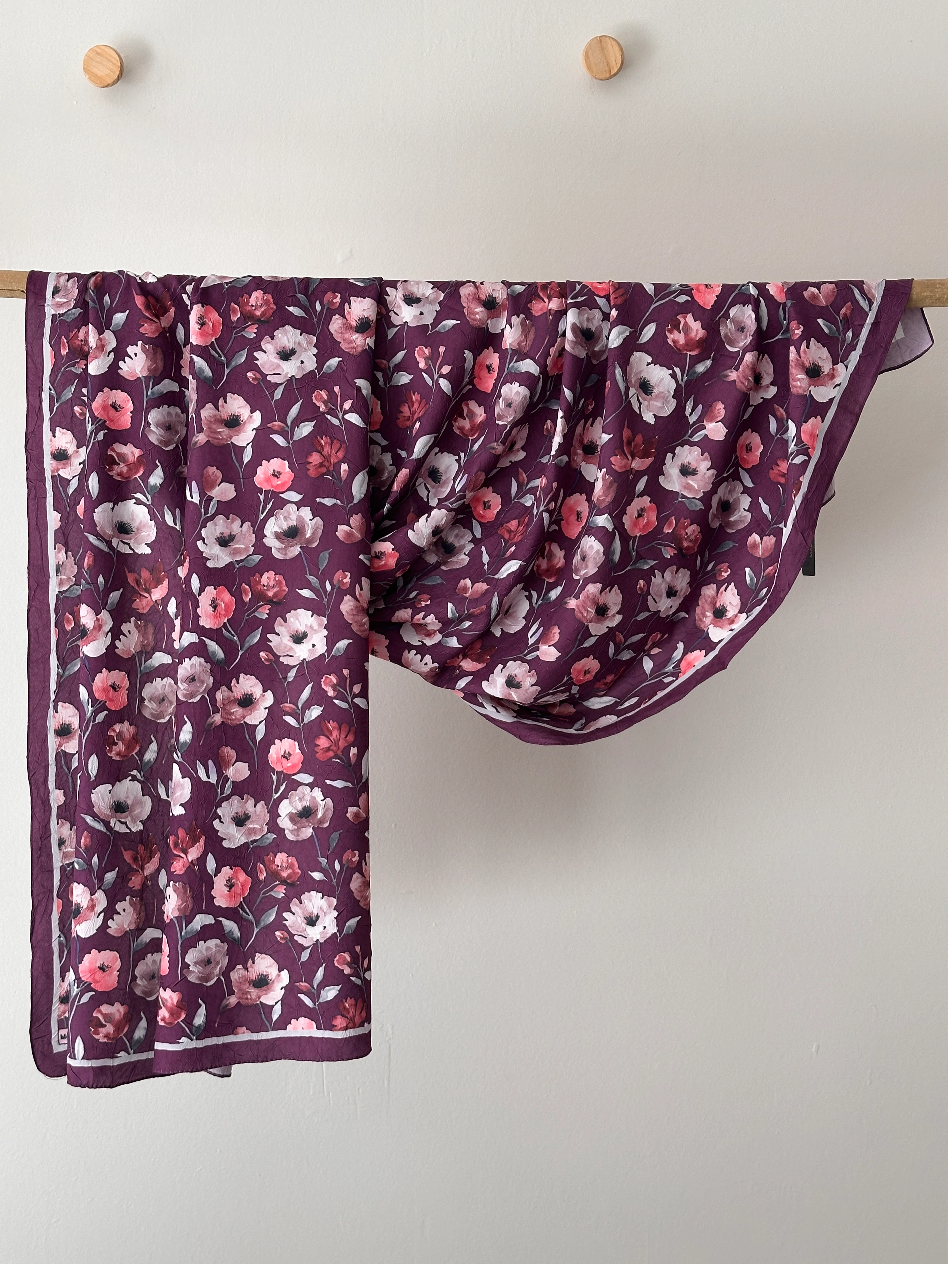 Çiçek Desenli Bambu Kraş Şal - Mor
