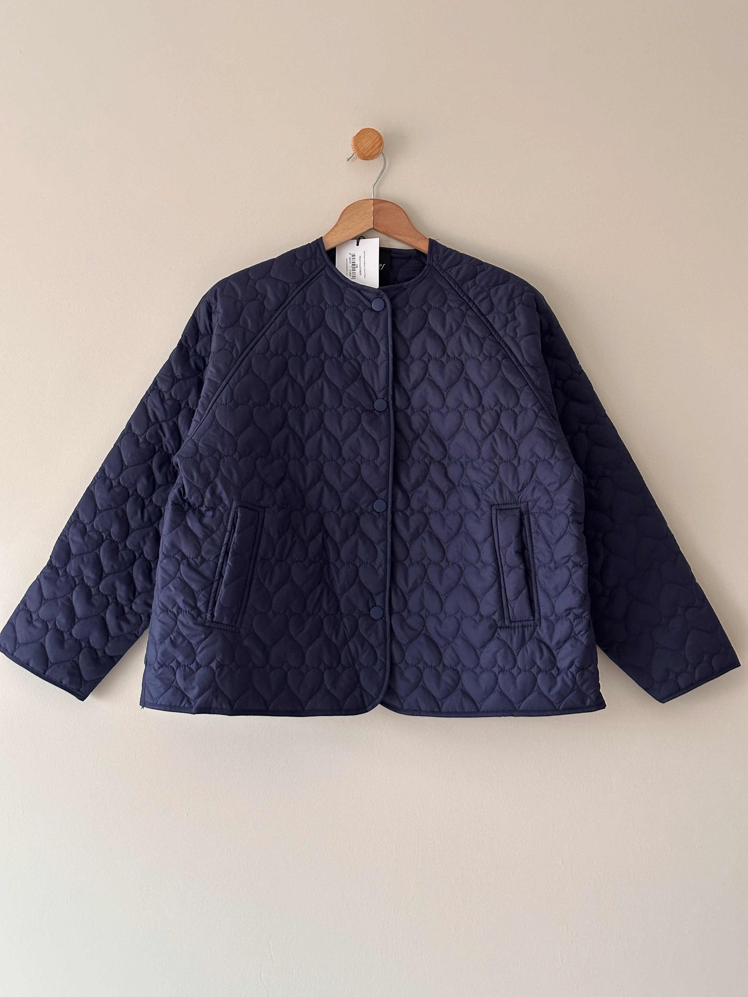 Kalp Detaylı Kapitone Ceket - Lacivert