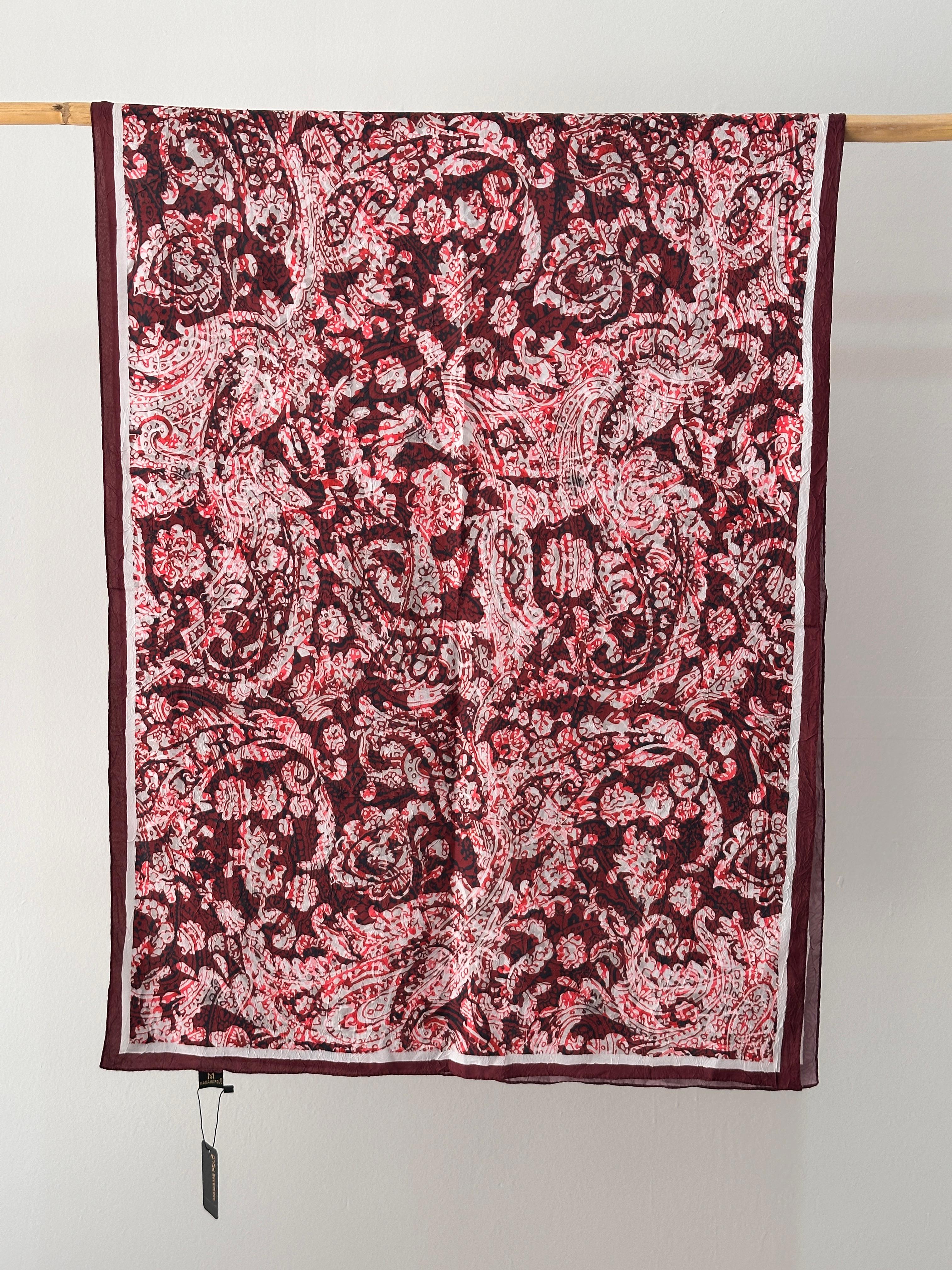 1.Etnik Desen Bambu Kraş Şal - Bordo