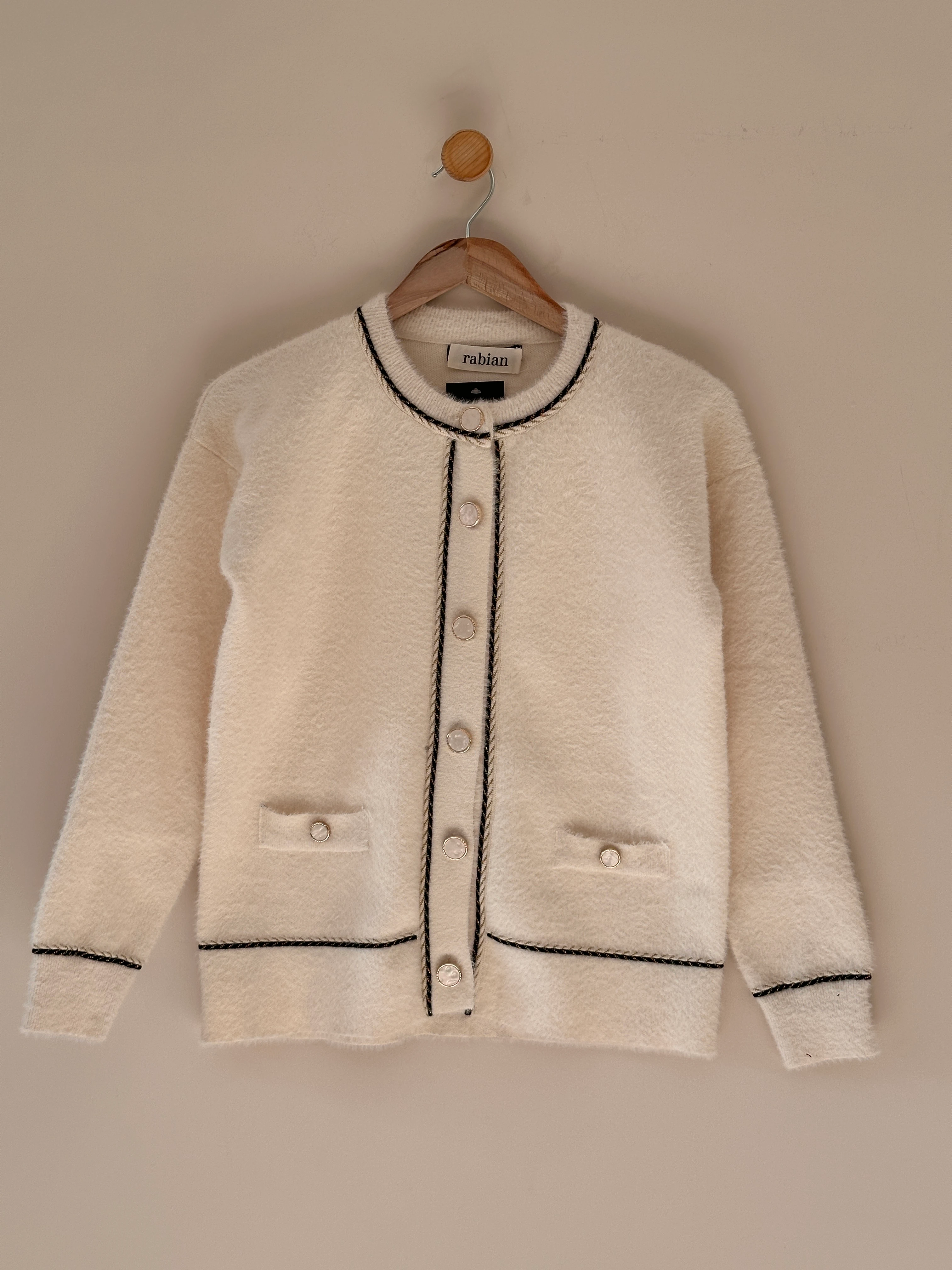 Brit Detaylı Angora  Hırka-59 cm - Bej