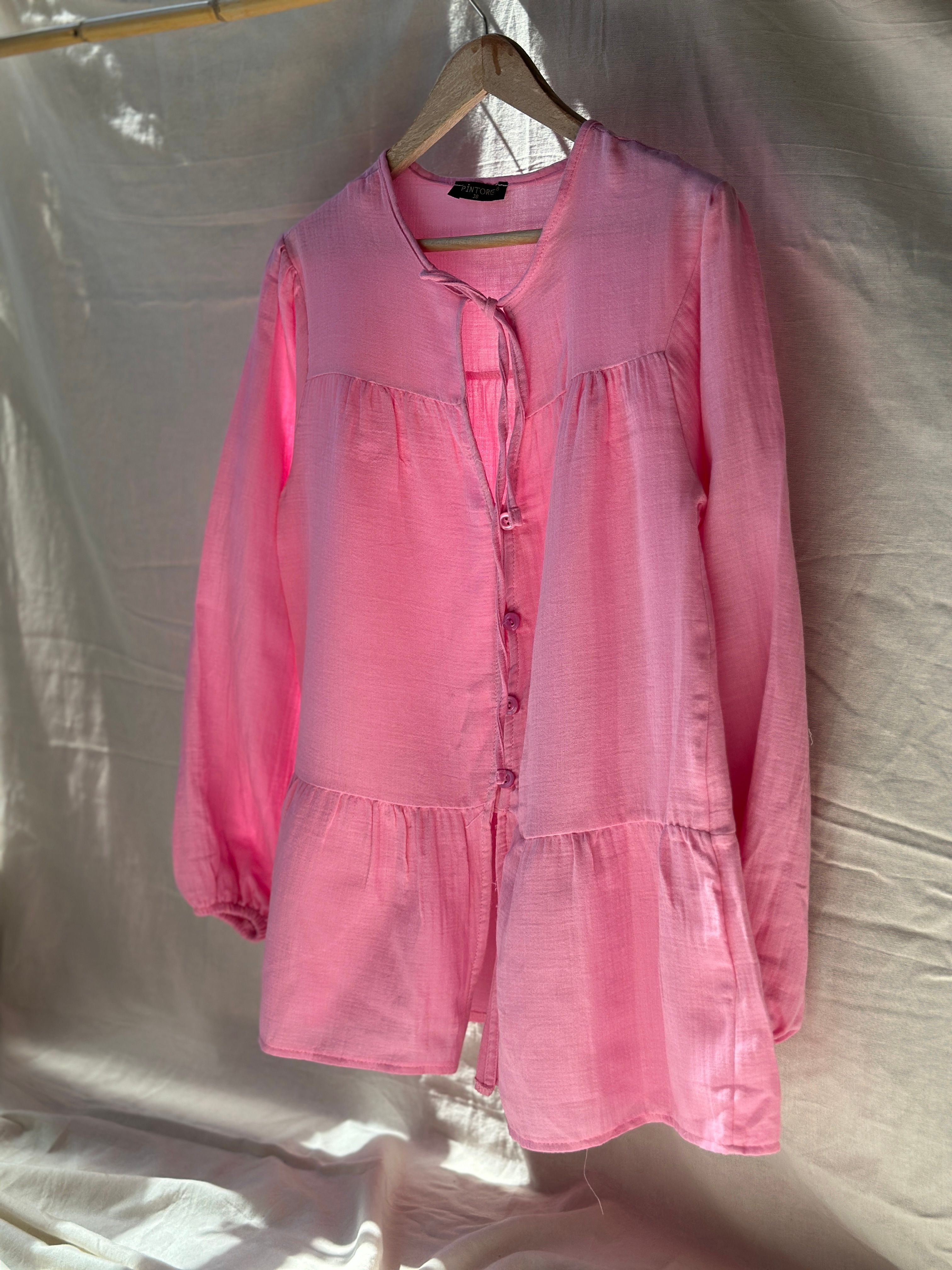 Düğmeli Müslin Gömlek - Pembe