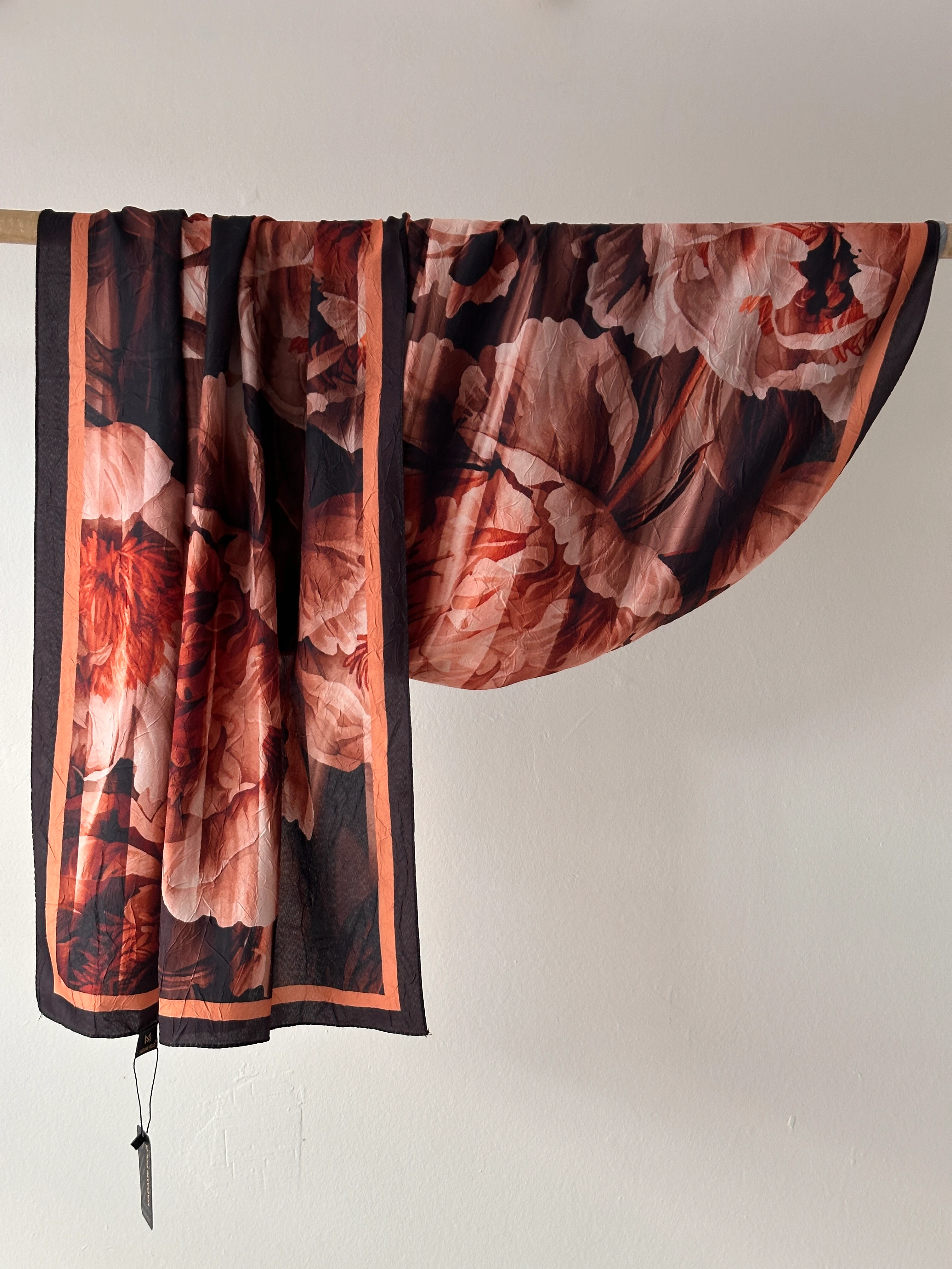 Kahve Ton Bambu Kraş Şal - Turuncu