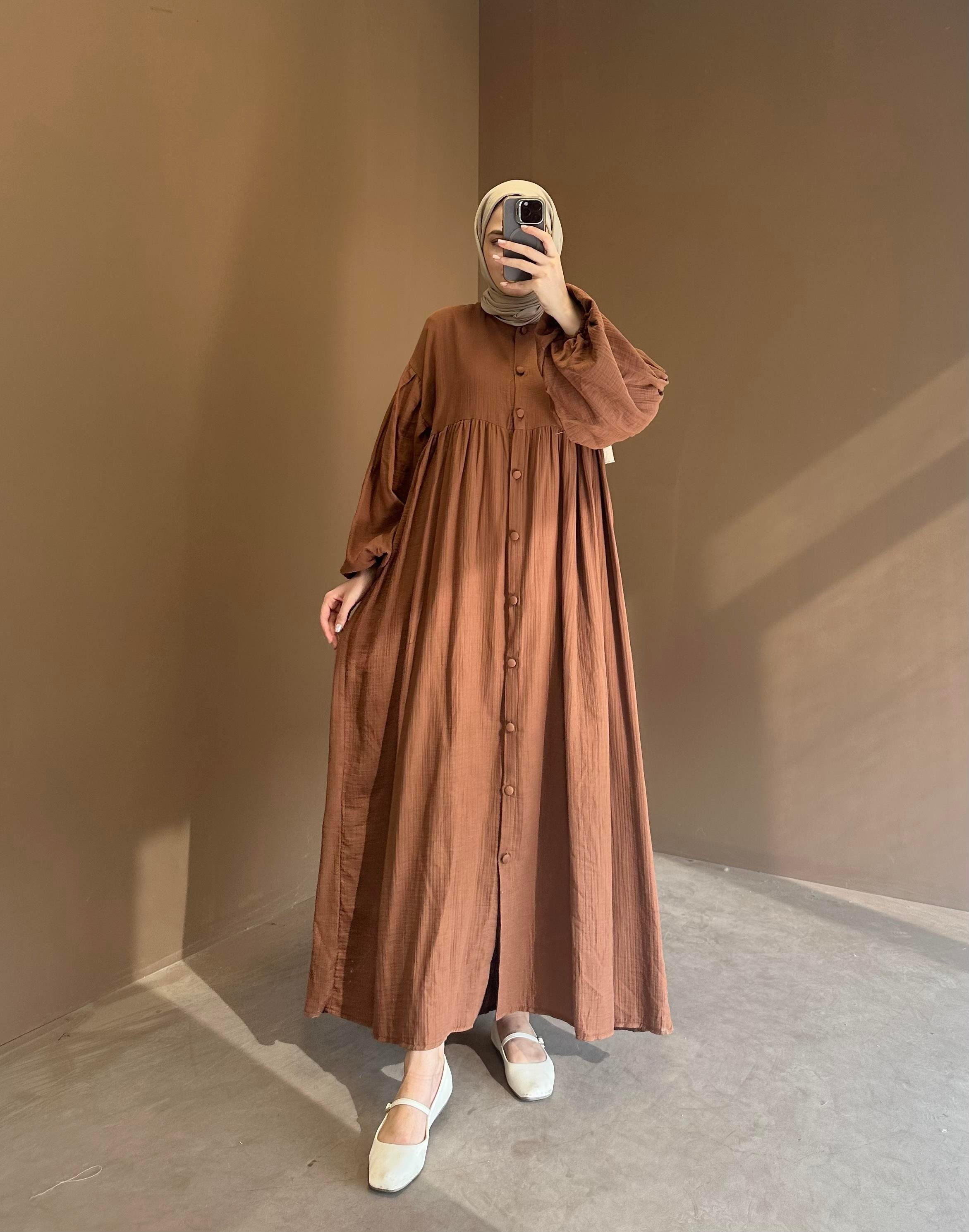 Düğmeli Giy-Çık Oversize Müslin Elbise