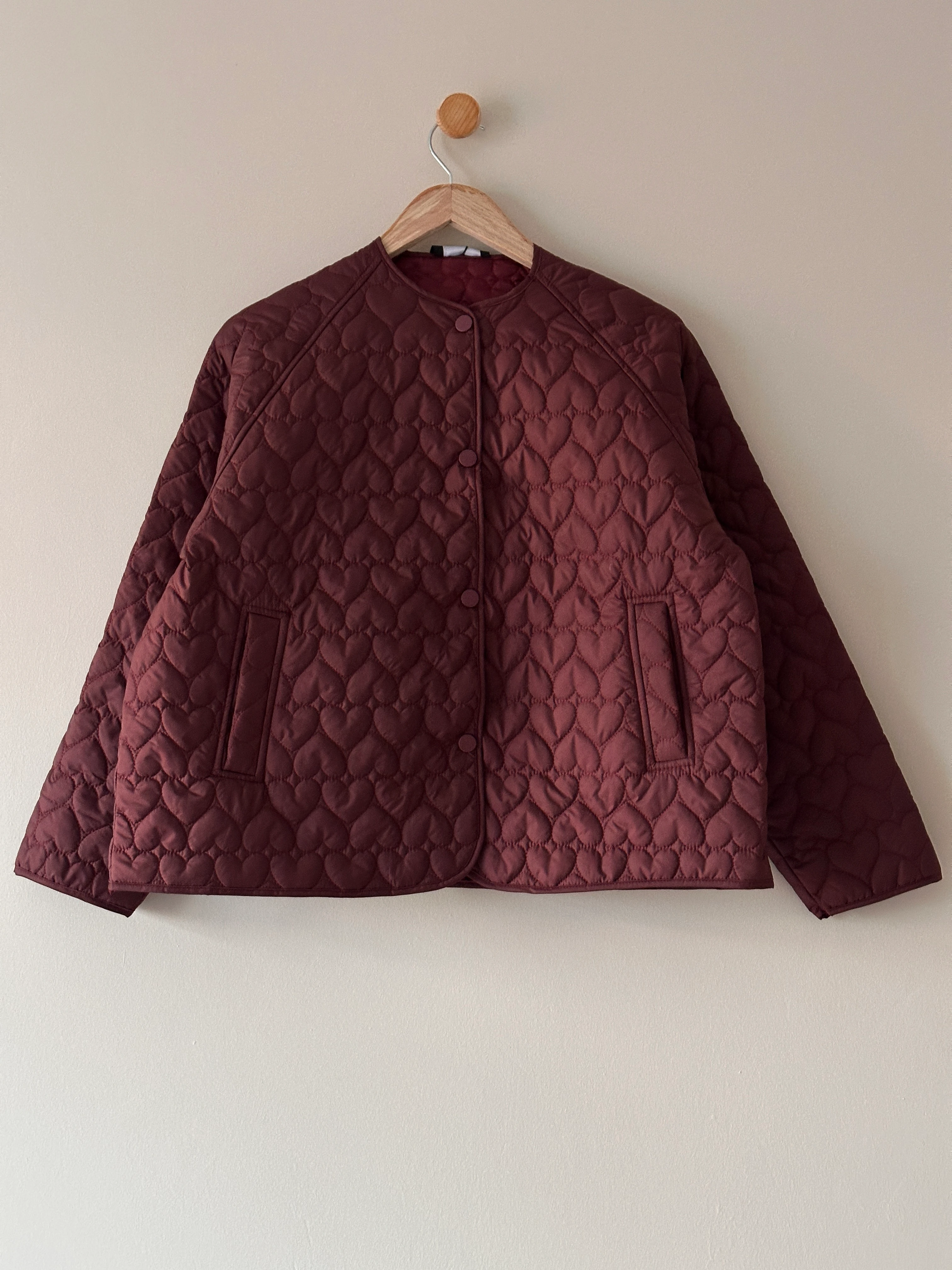 Kalp Detaylı Kapitone Ceket - Bordo