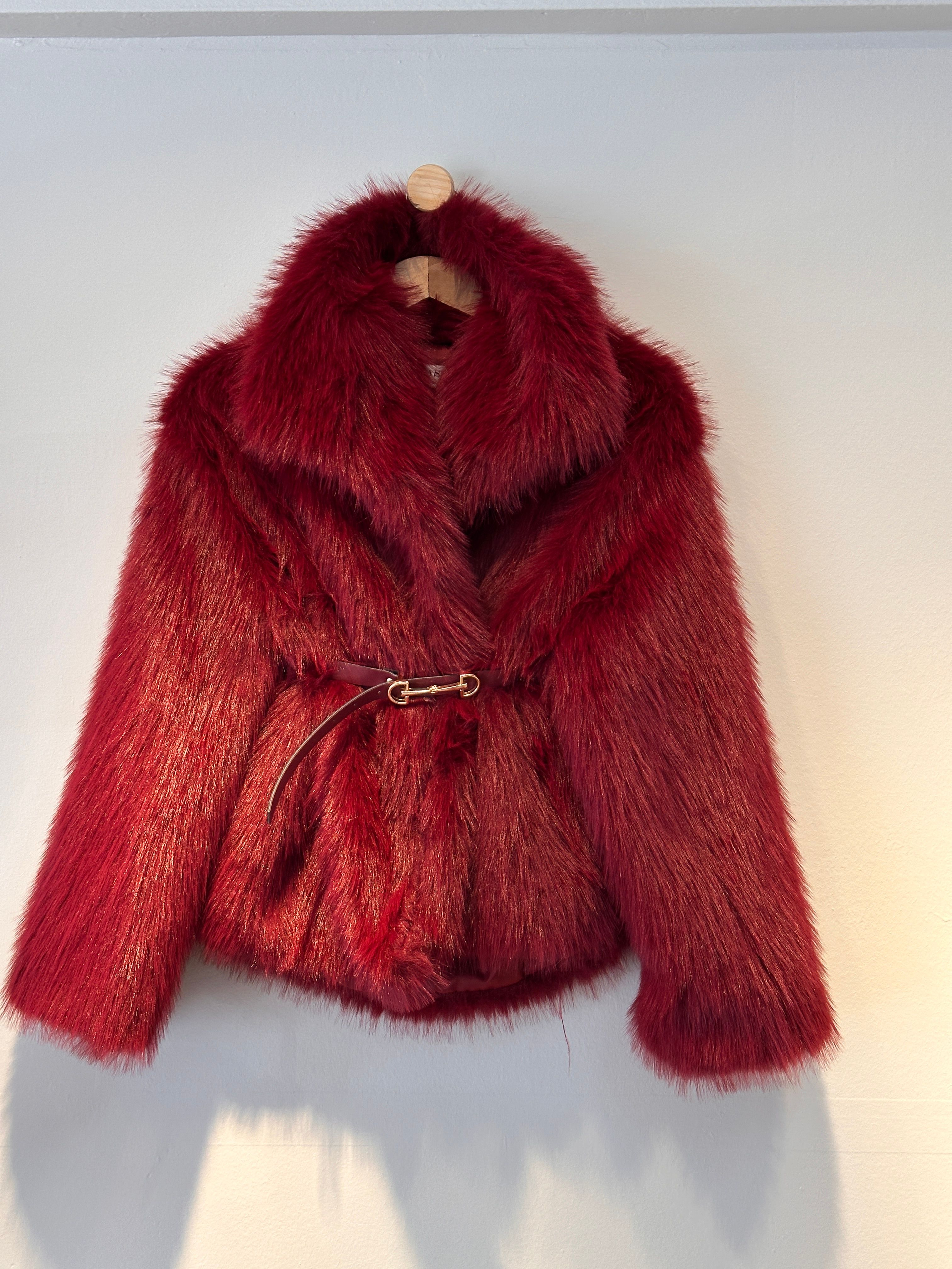 Uzun Kürk Ceket-75 cm - Bordo
