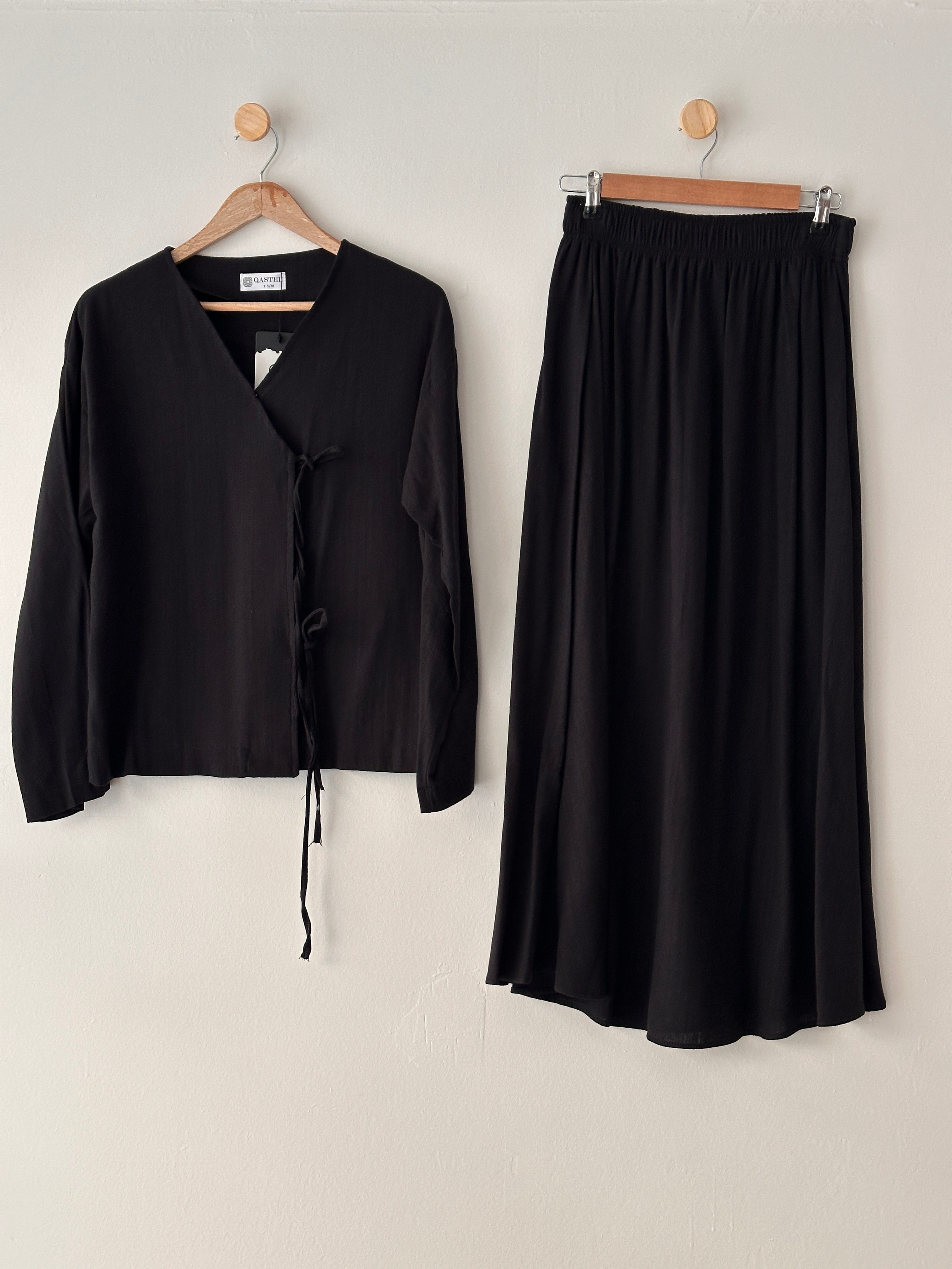 %100 Keten Kimono Takım - Siyah