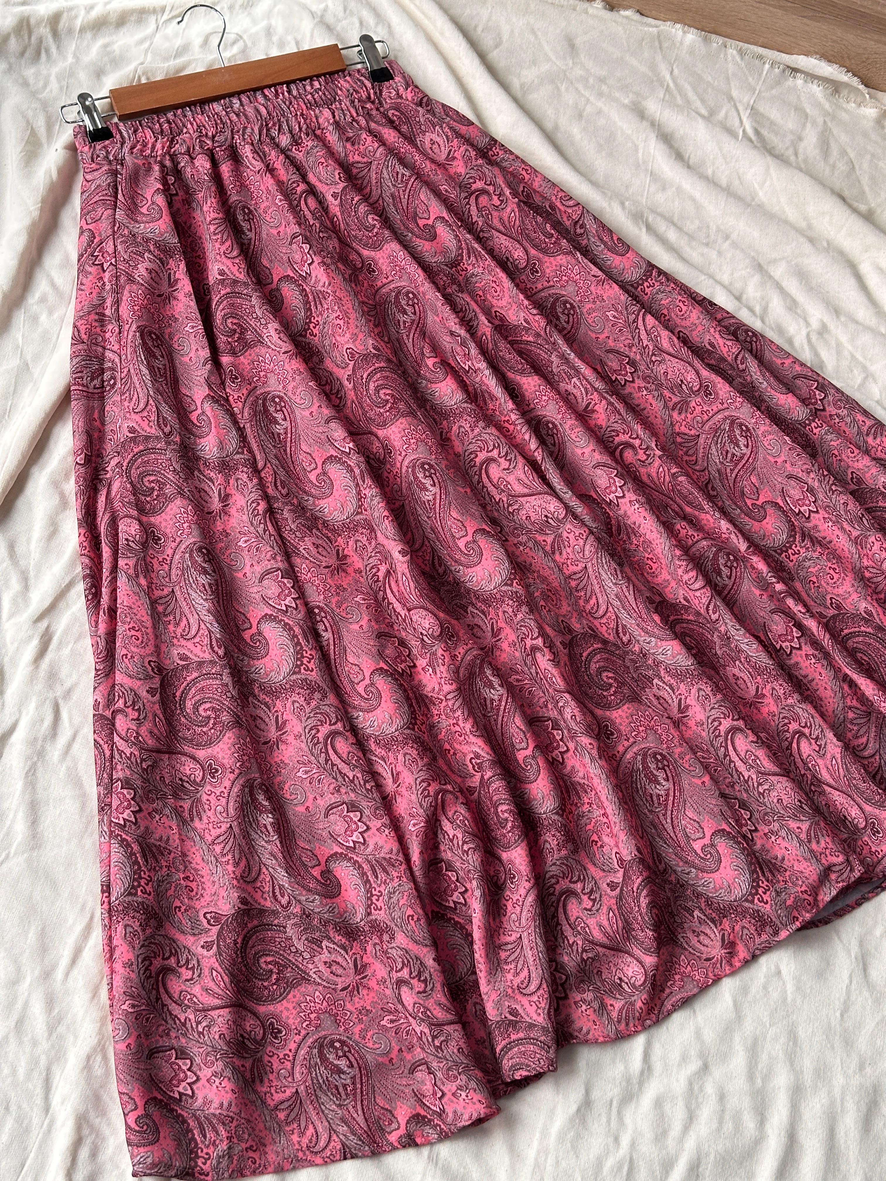 Etnik Desen Kloş Etek-Astarlı - Pembe
