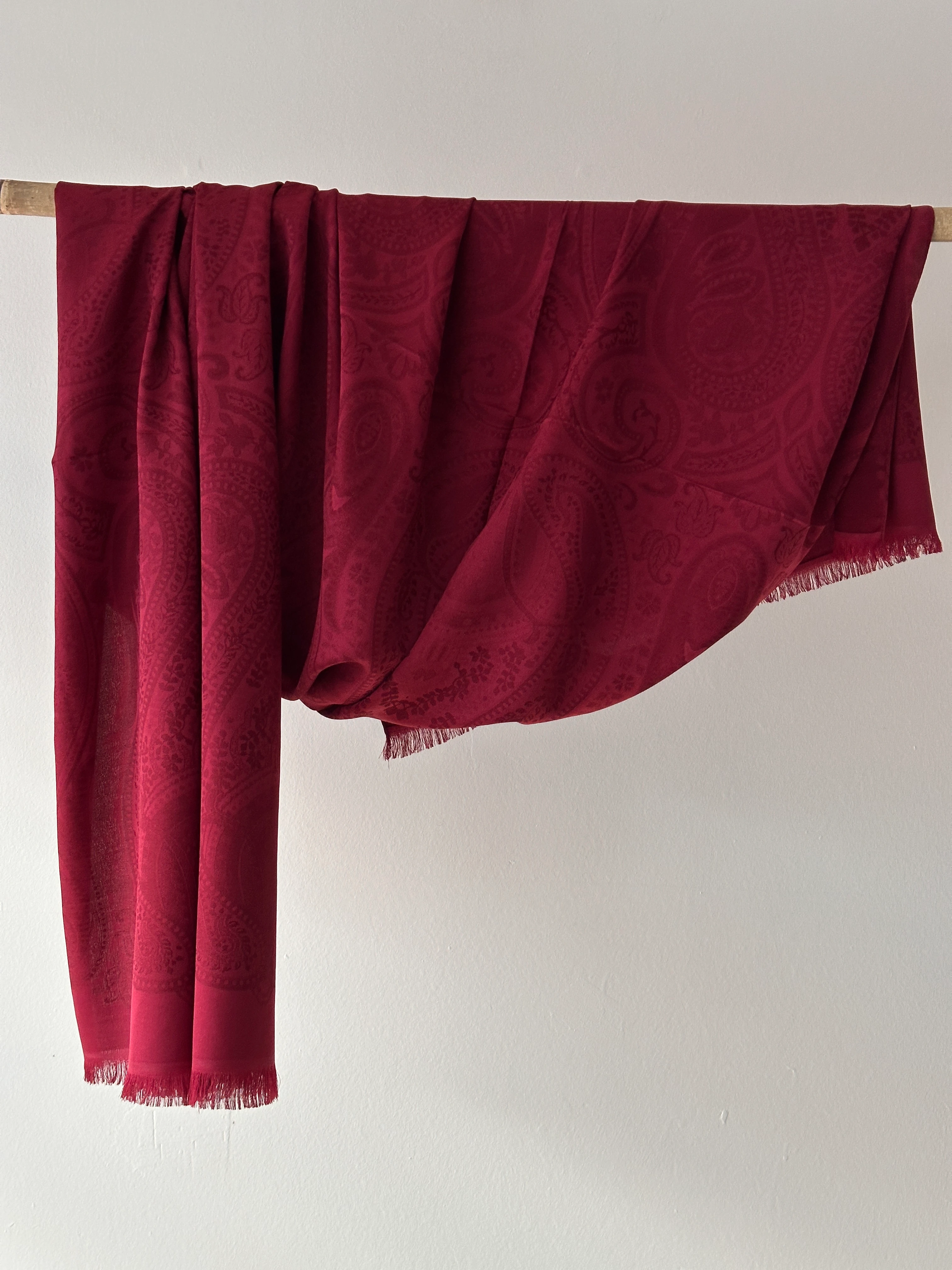 Etnik Desen Yumuşak Jakarlı Şal - Bordo