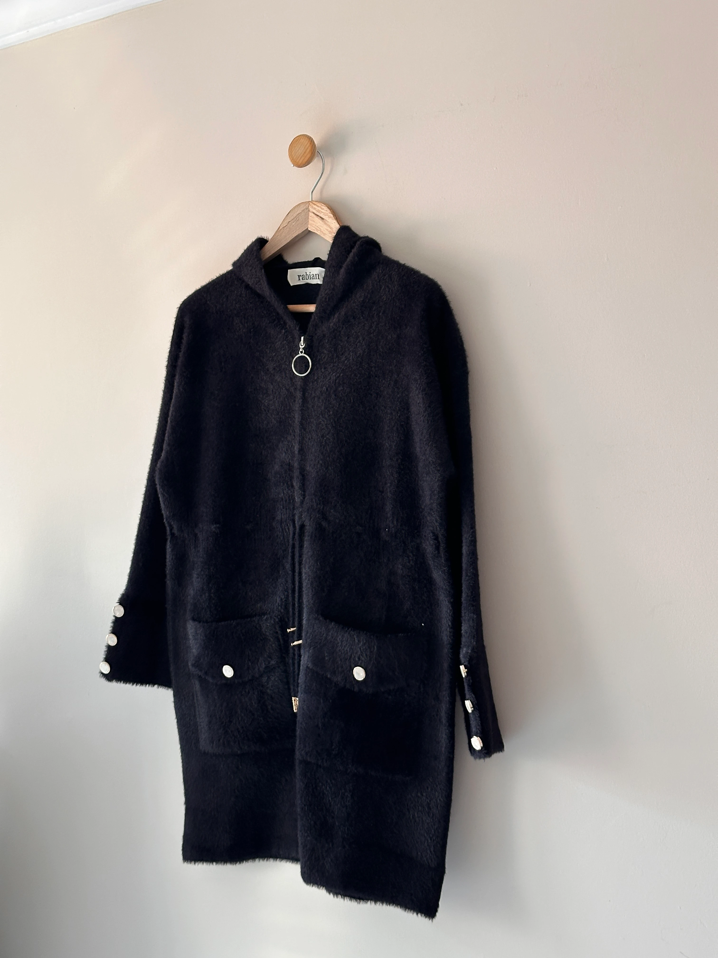 Beli Biyeli Fermuarlı Kapüşonlu Angora Hırka