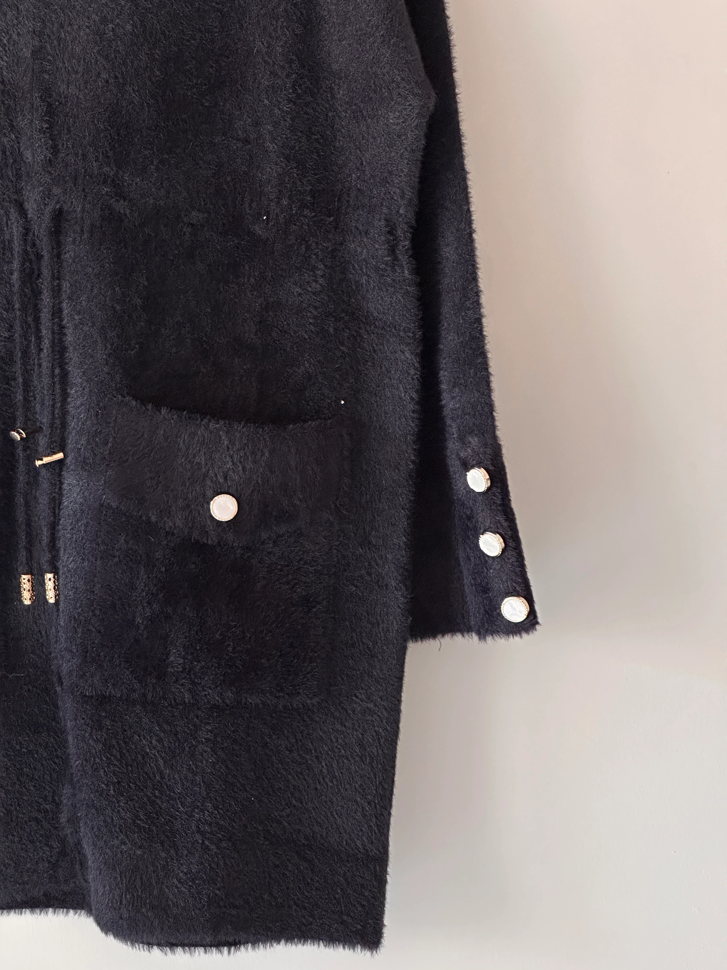 Beli Biyeli Fermuarlı Kapüşonlu Angora Hırka