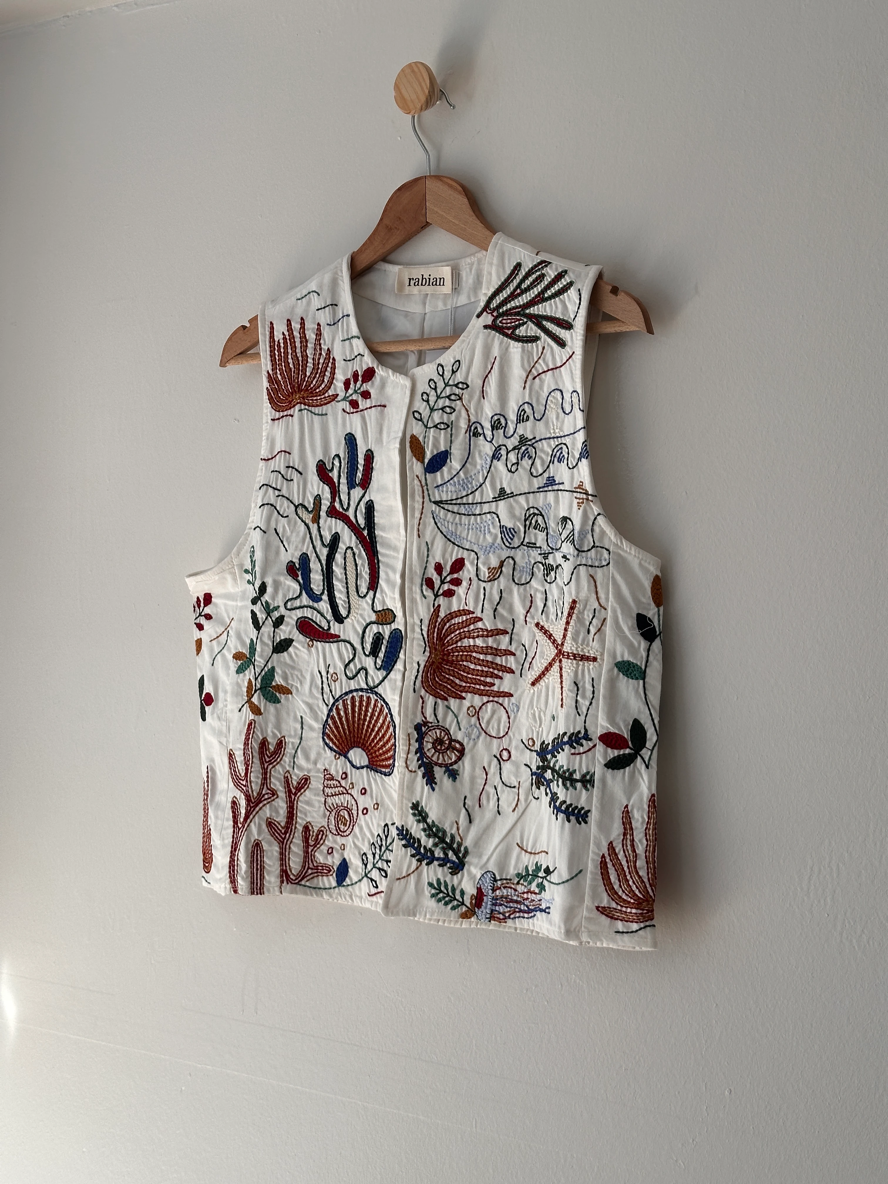 Deniz Motifli Nakışlı Keten Yelek