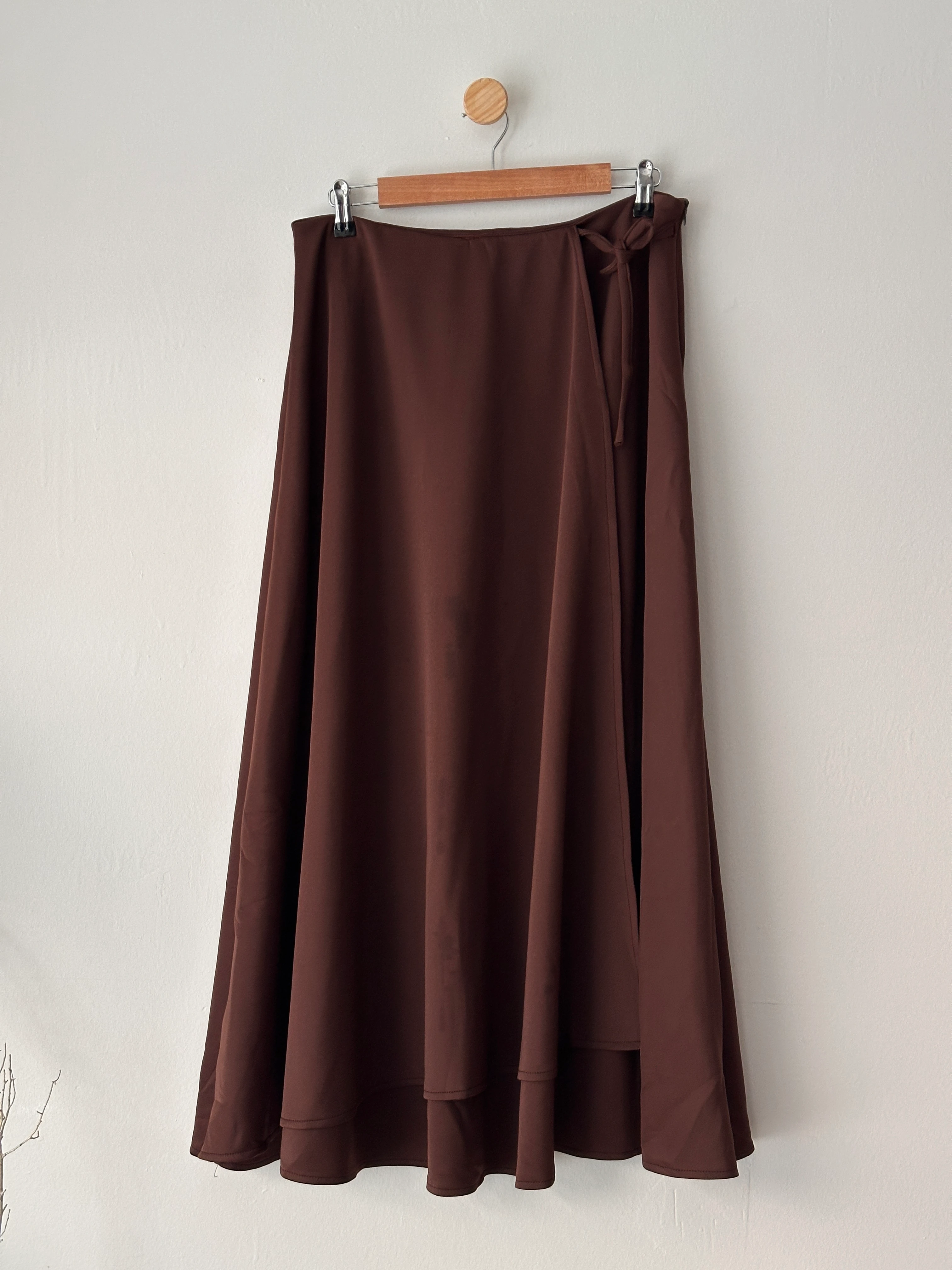 Yandan Bağlamalı Kloş Scuba Etek - Kahve