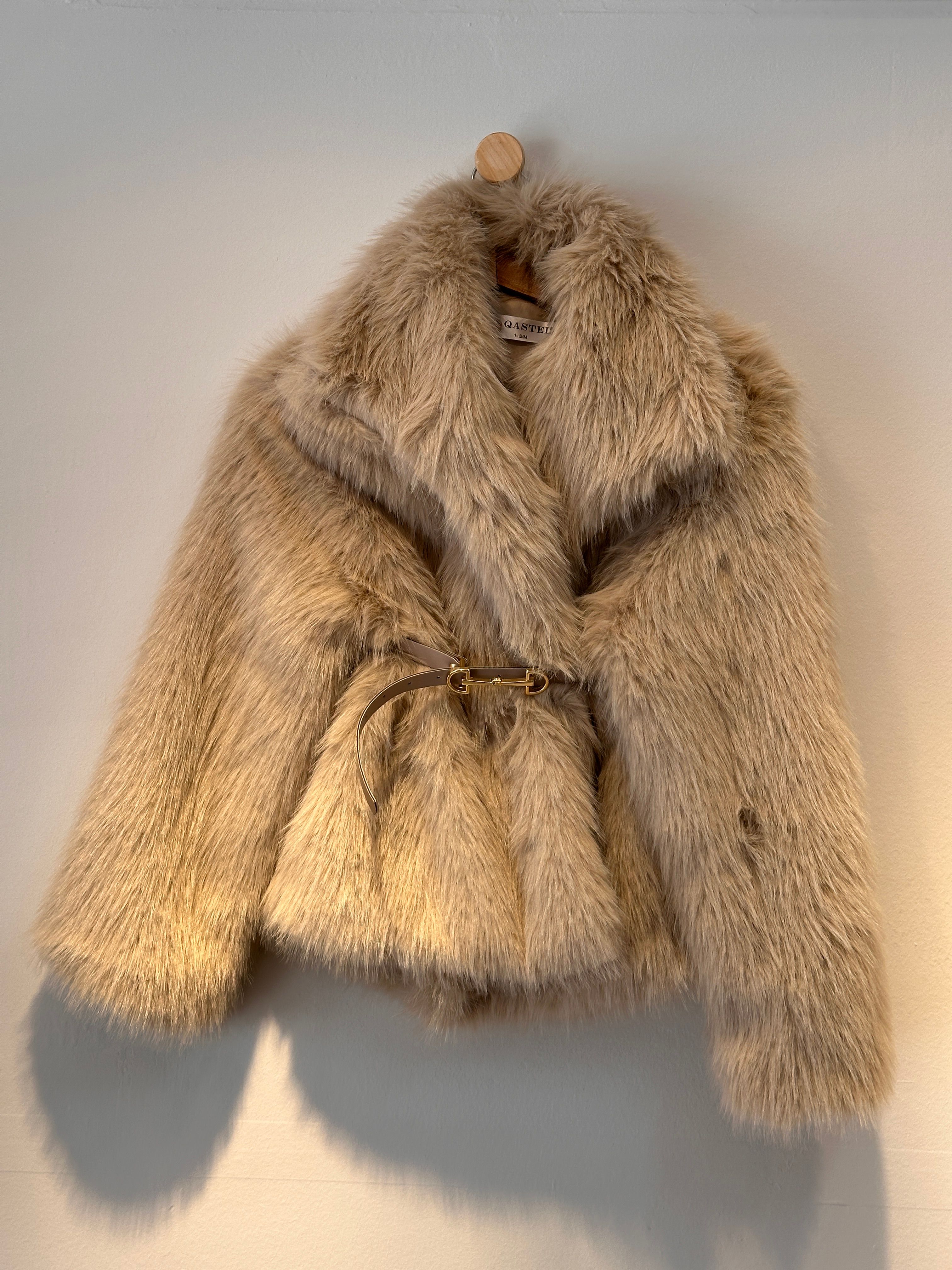 Uzun Kürk Ceket-75 cm - Camel