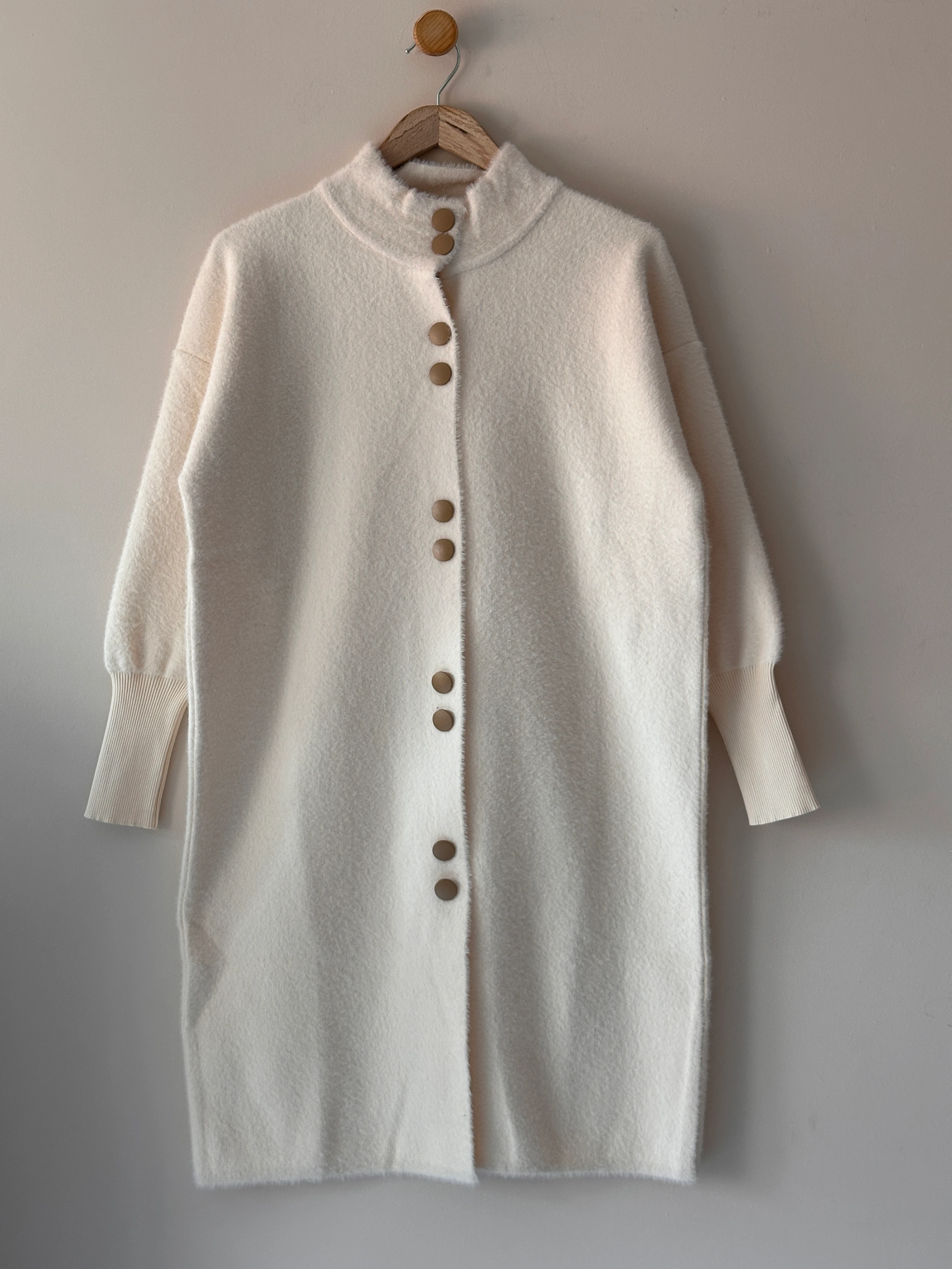 Dalgıç Yaka Ribanalı Angora Hırka - Bej