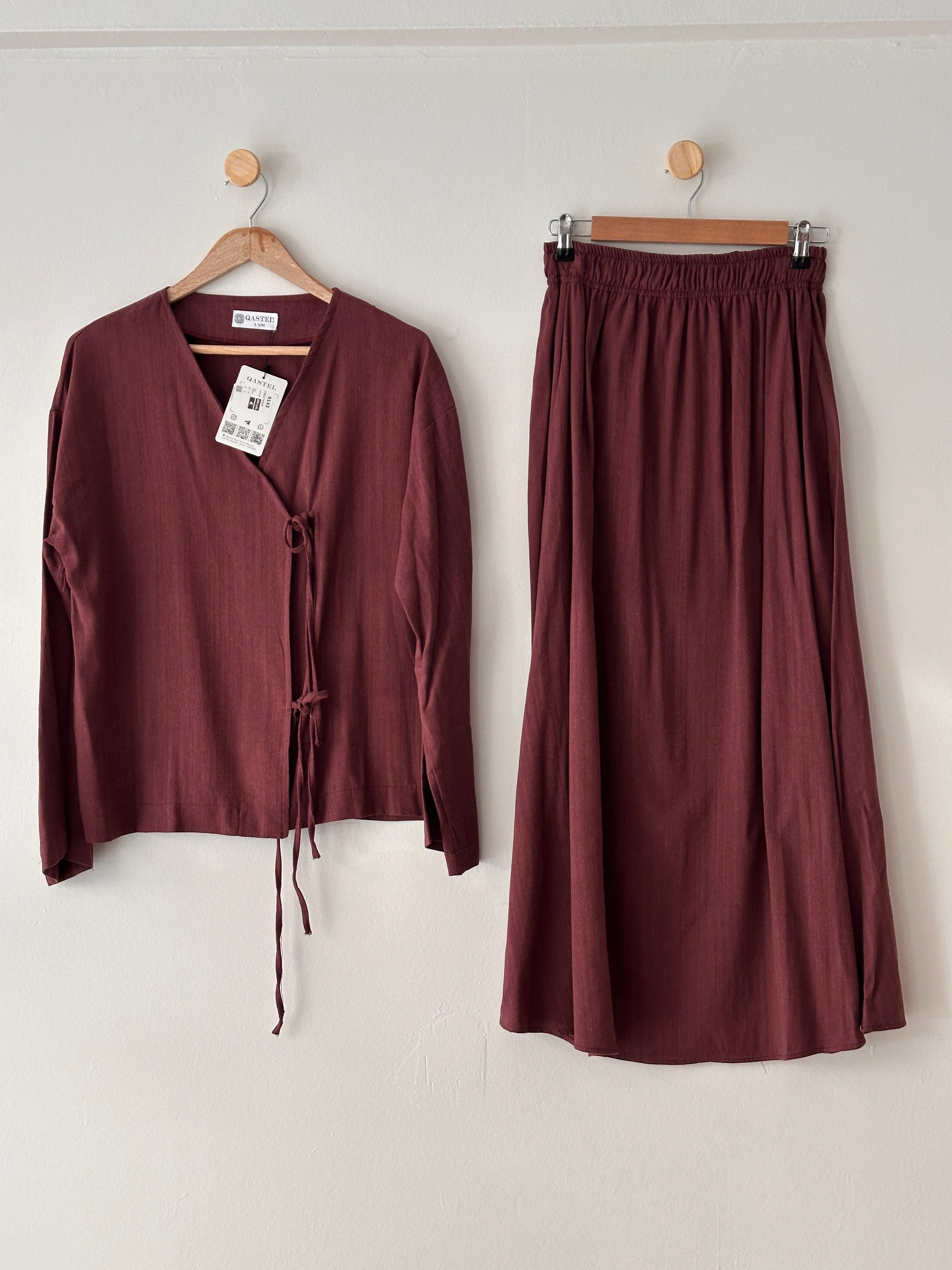 %100 Keten Kimono Takım - Bordo