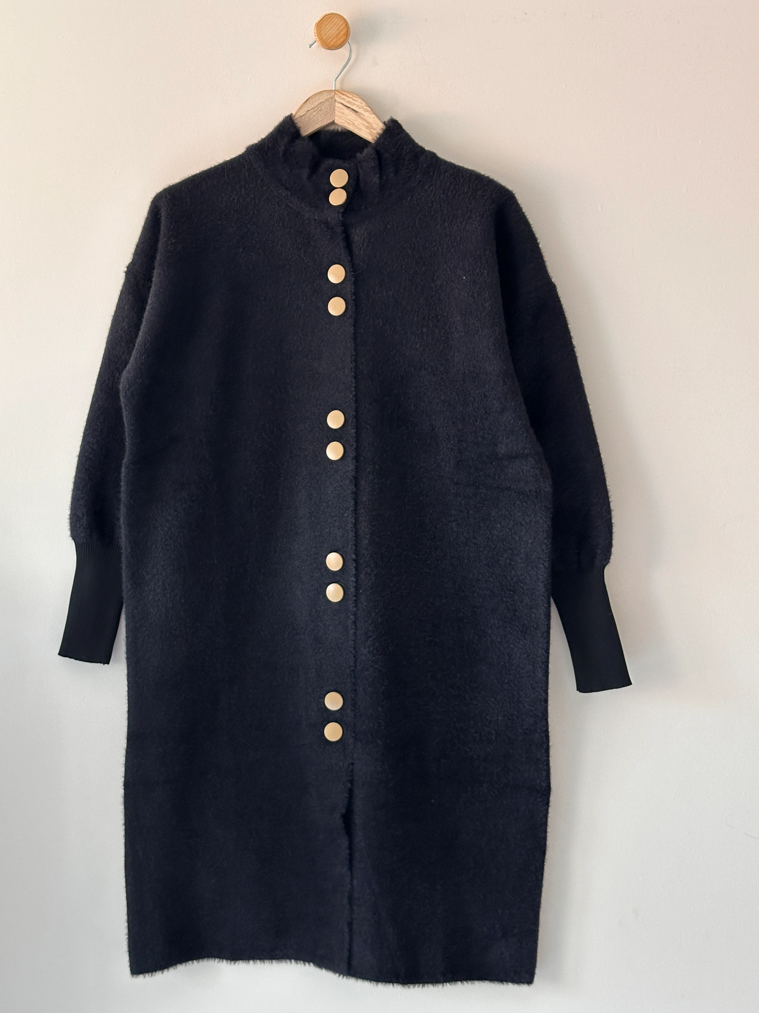 Dalgıç Yaka Ribanalı Angora Hırka - Siyah