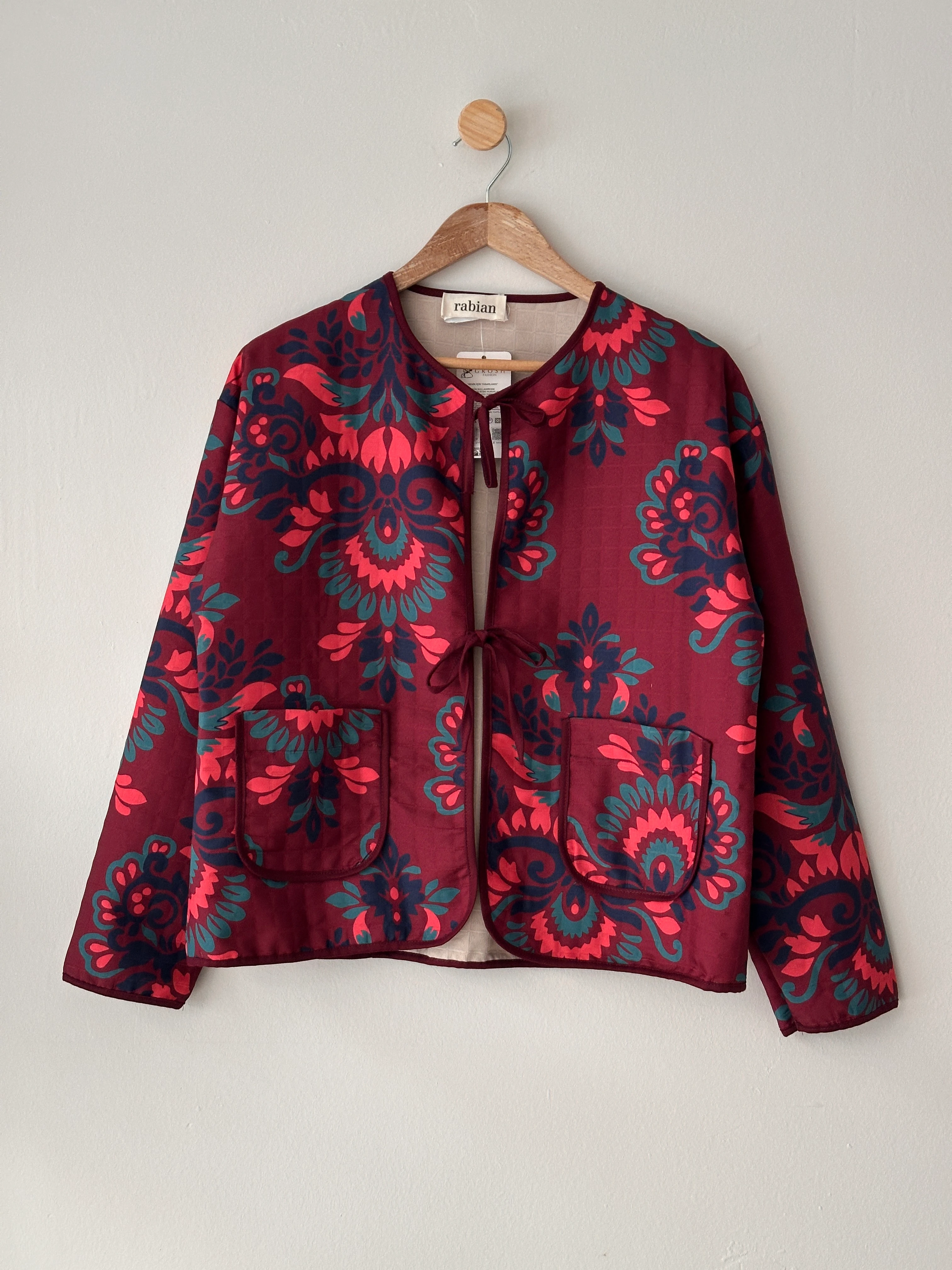 Fiyonklu Desenli Kimono - Bordo
