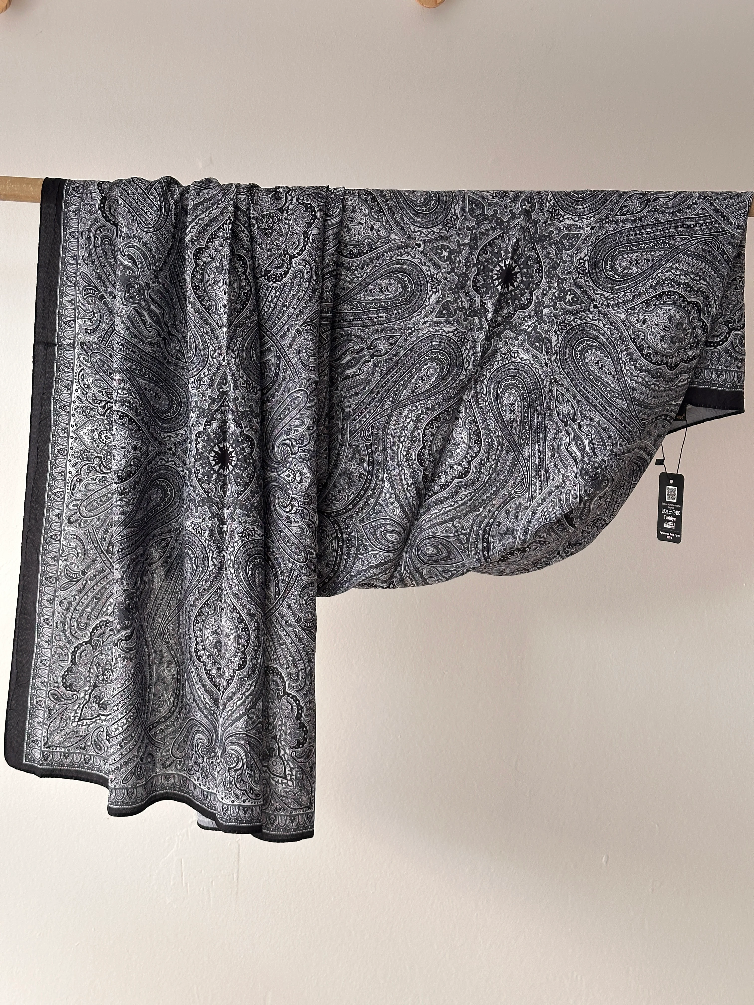 4.Etnik Desen Bambu Kraş Şal - Siyah