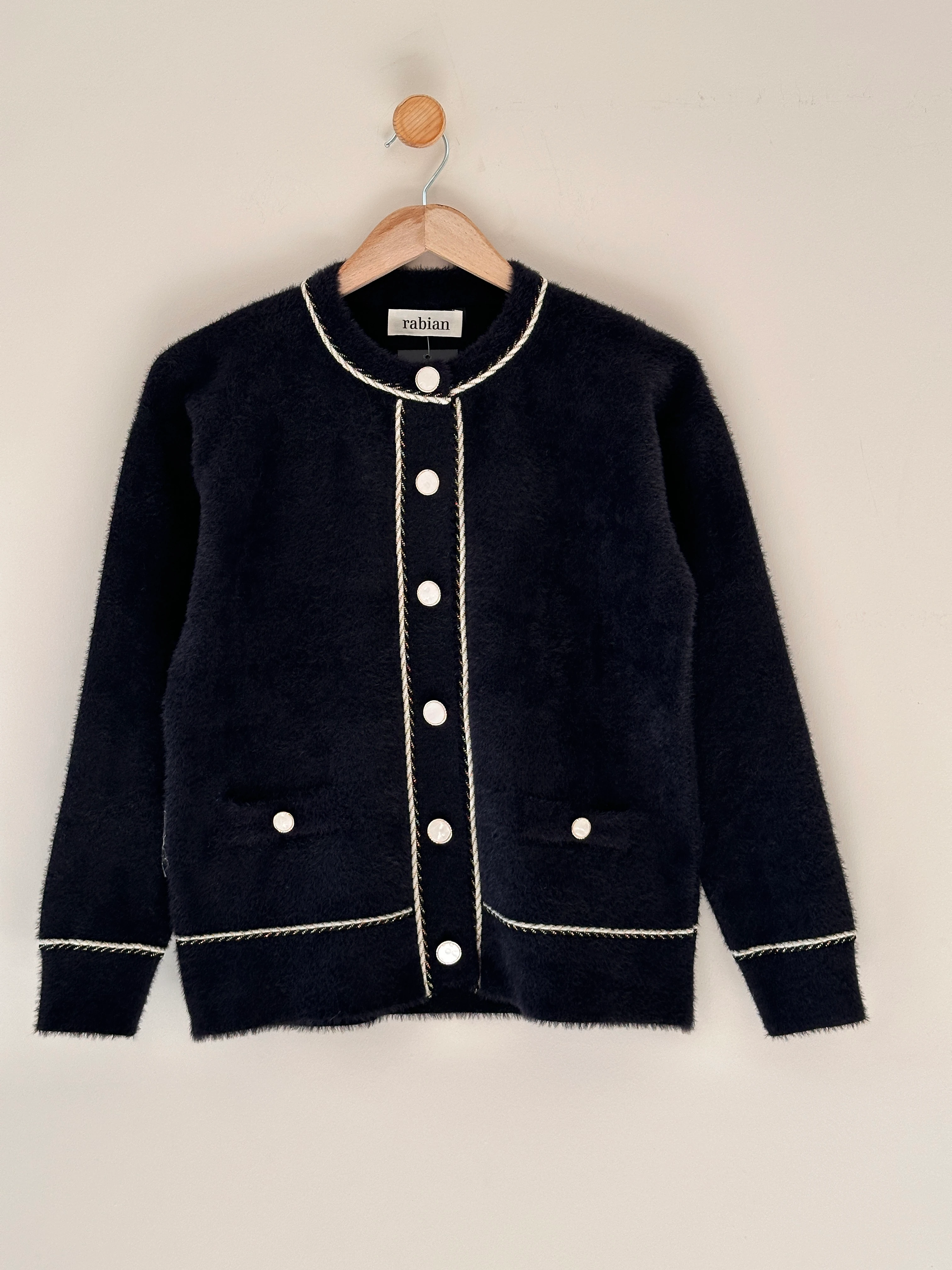 Brit Detaylı Angora  Hırka-59 cm - Siyah