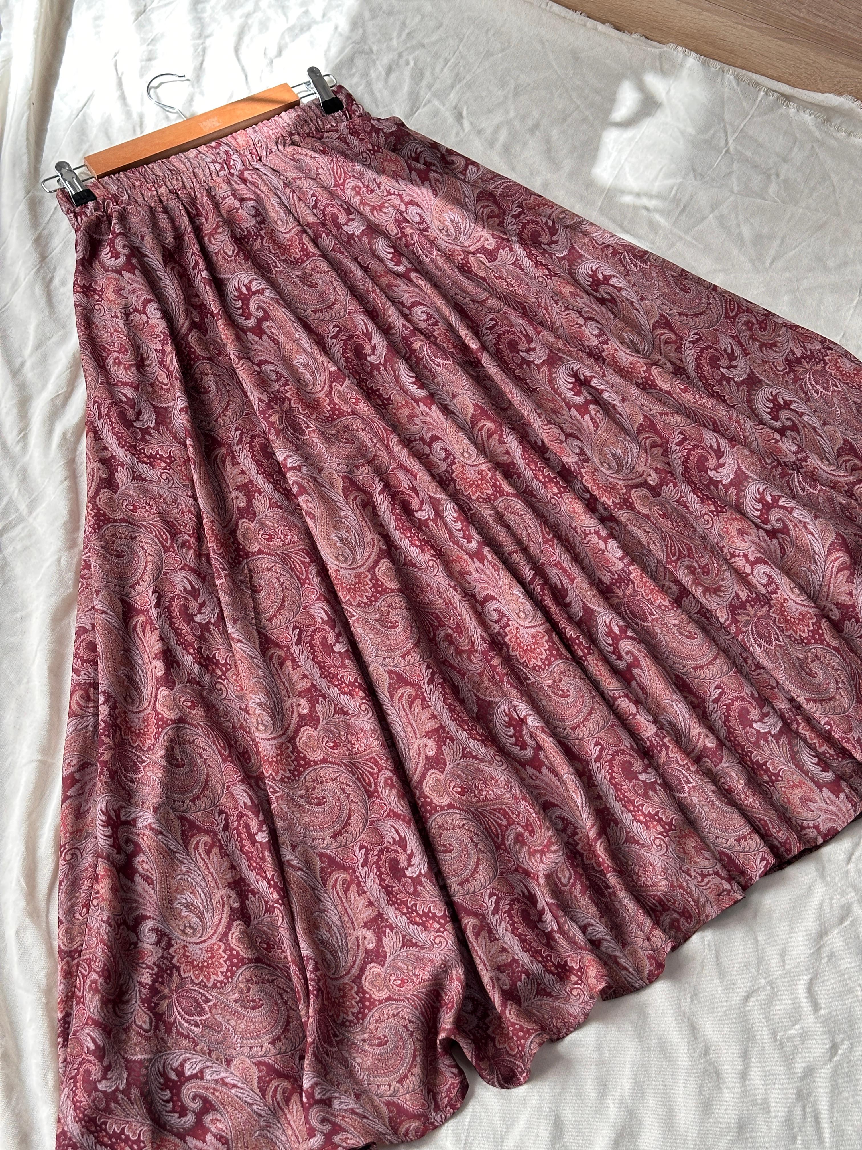 Etnik Desen Kloş Etek-Astarlı - Bordo