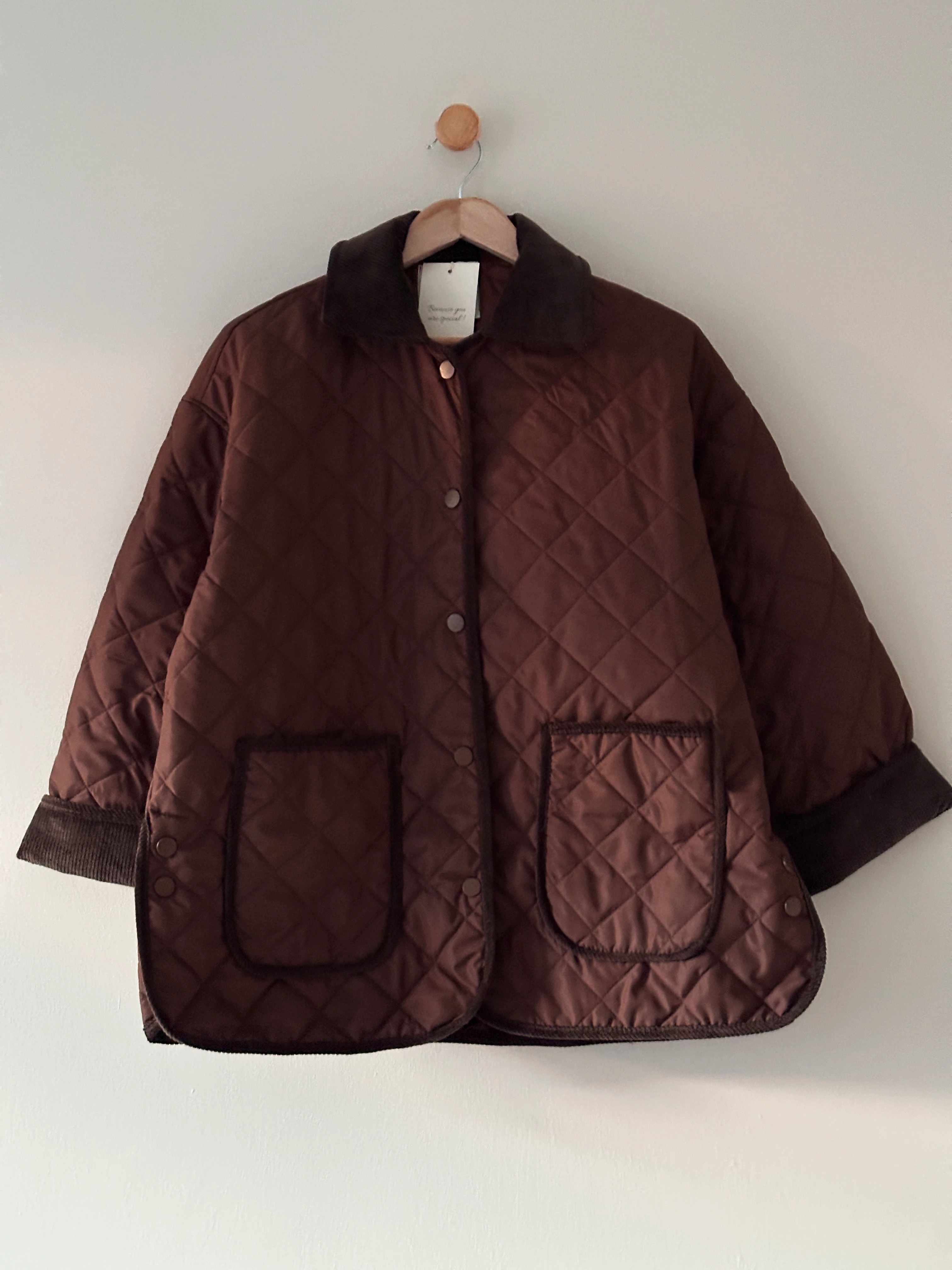 Kadife Detaylı Cepli Kapitone Mont - Kahve