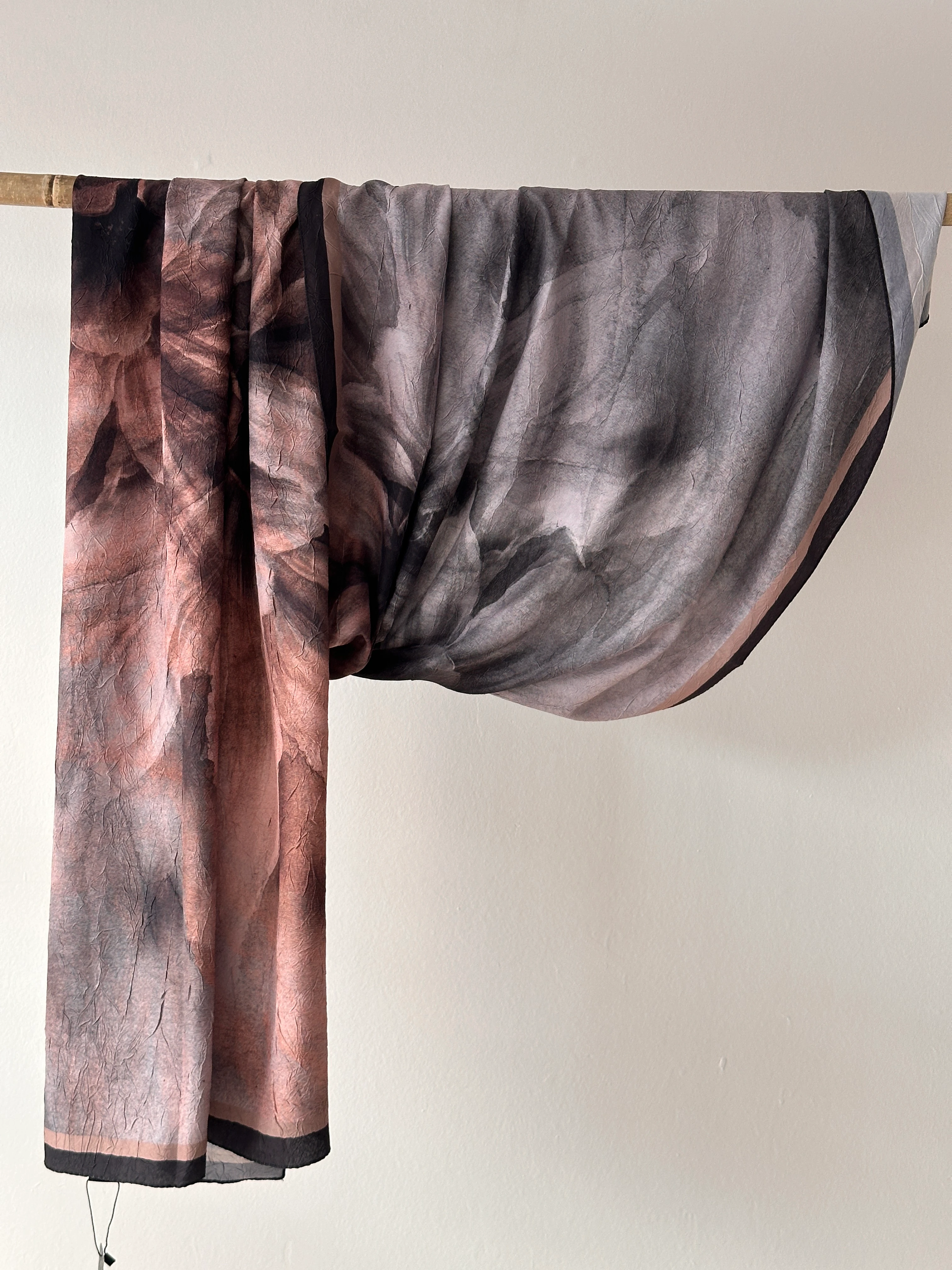 Kahve Ton Bambu Kraş Şal - Gri