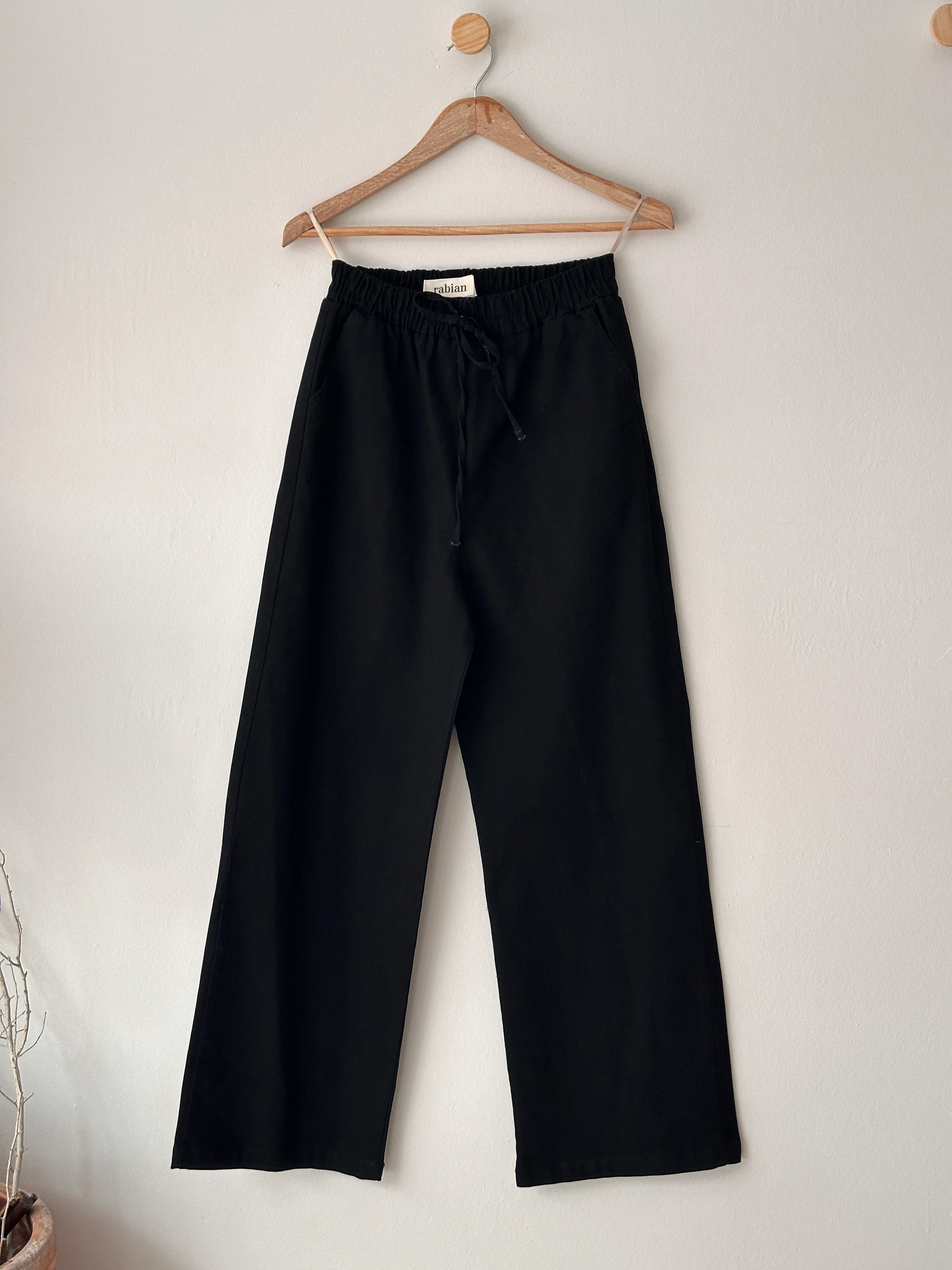 Beli Lastikli Kot Pantalon-Likralı - Siyah