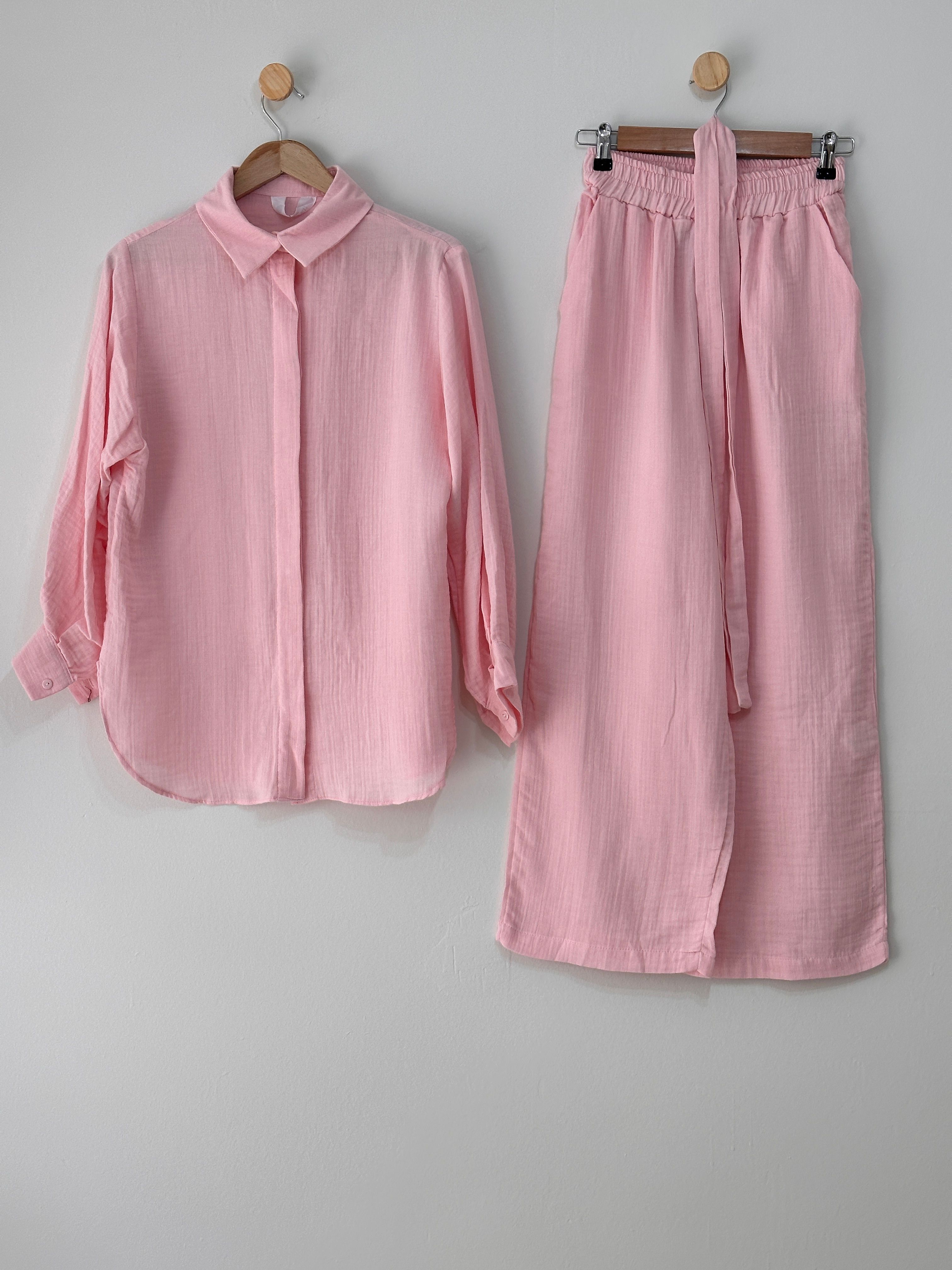 Pantalonlu Müslin Takım - Pembe
