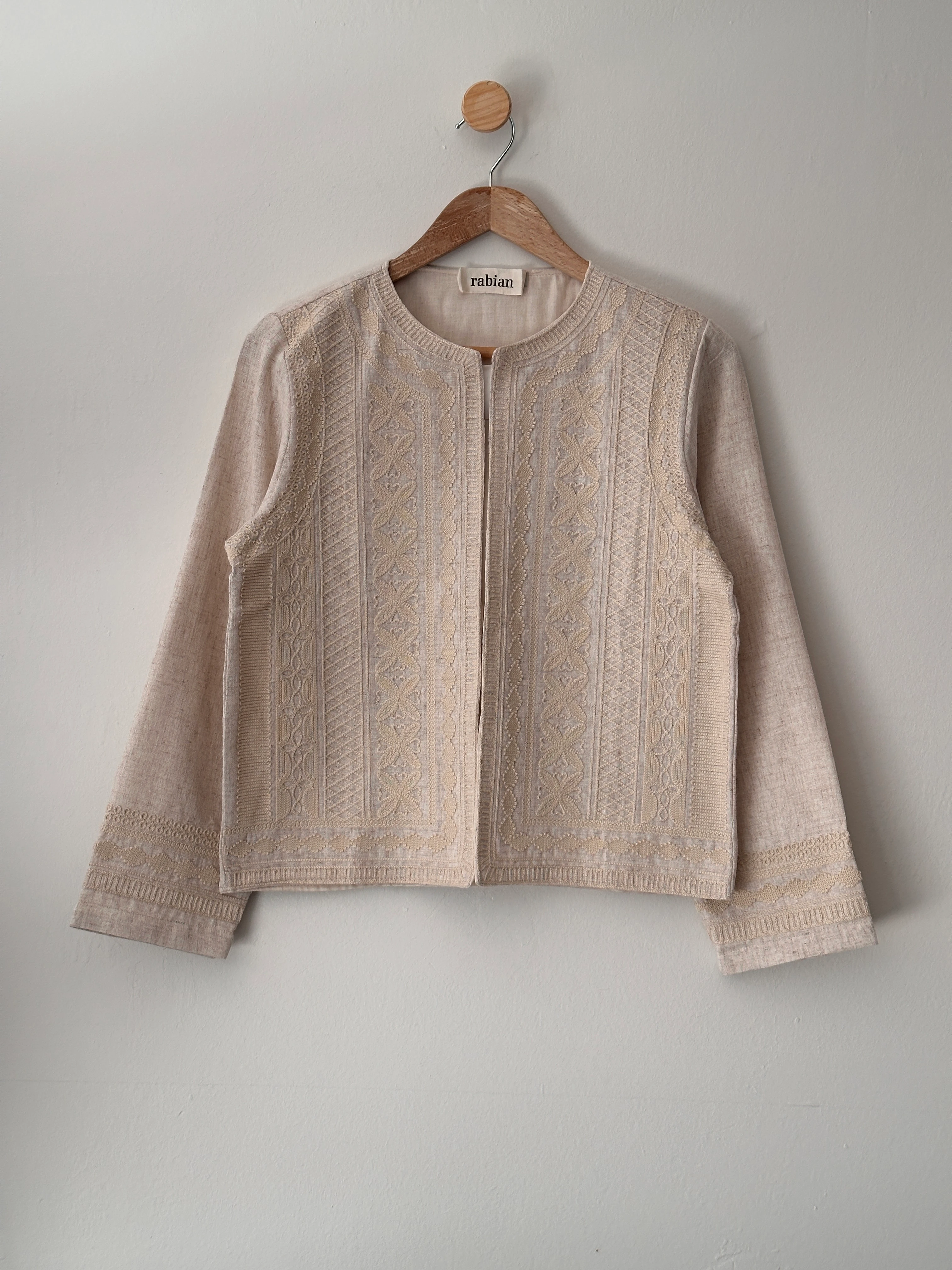 Keten Nakışlı Ceket - Bej